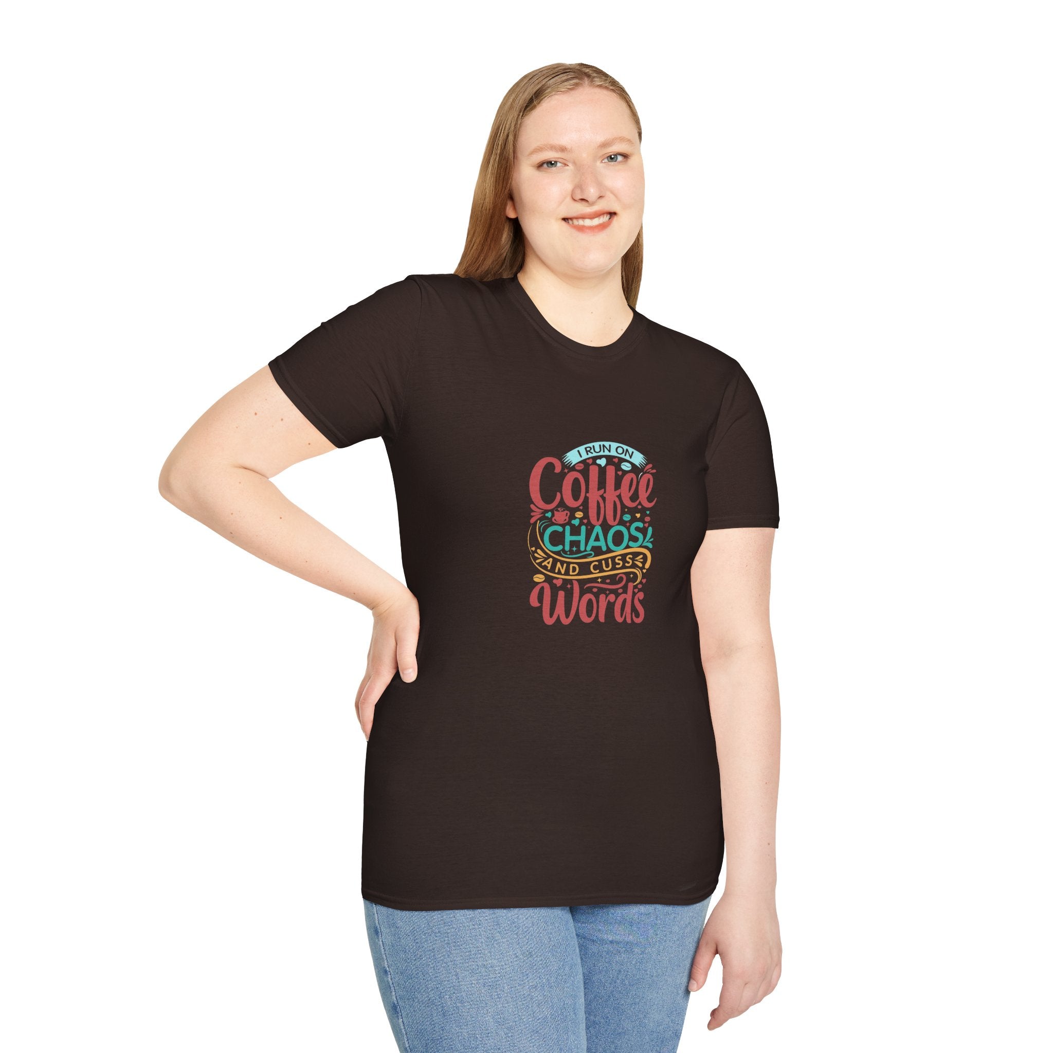I Run on Coffee Chaos and Cuss Words T-Shirt — Funny Gift for Her Sarcastic Mom Tee