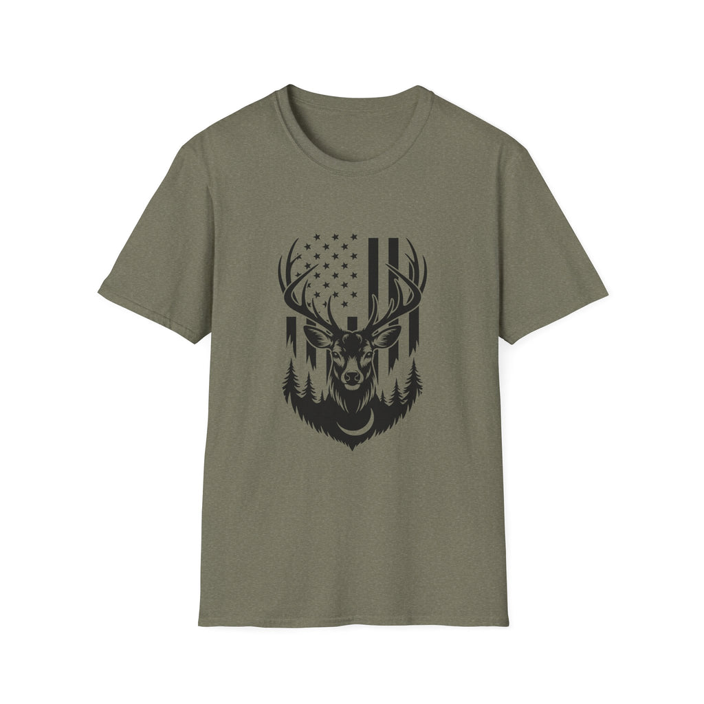 Rustic American Flag Buck T-Shirt — Patriotic Hunting Gift for Men Wildlife Tee