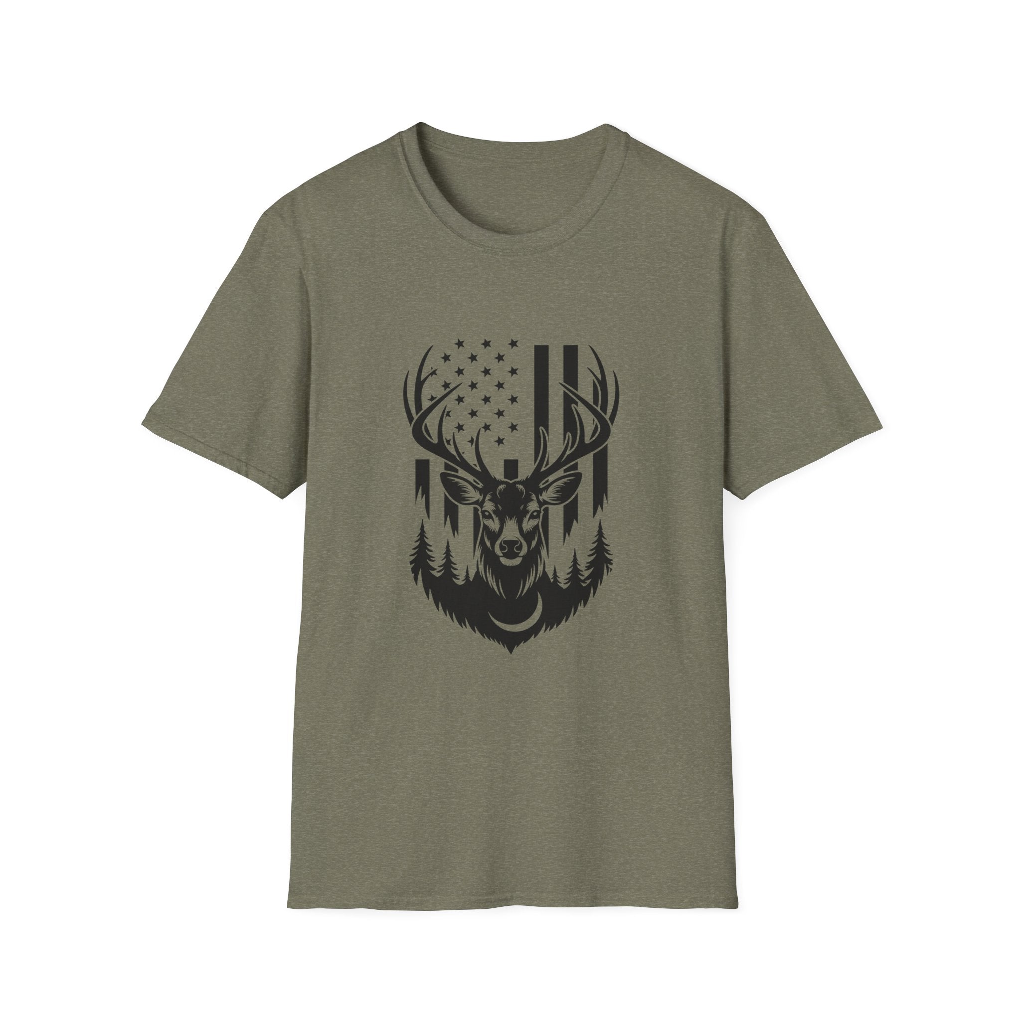 Rustic American Flag Buck T-Shirt — Patriotic Hunting Gift for Men Wildlife Tee