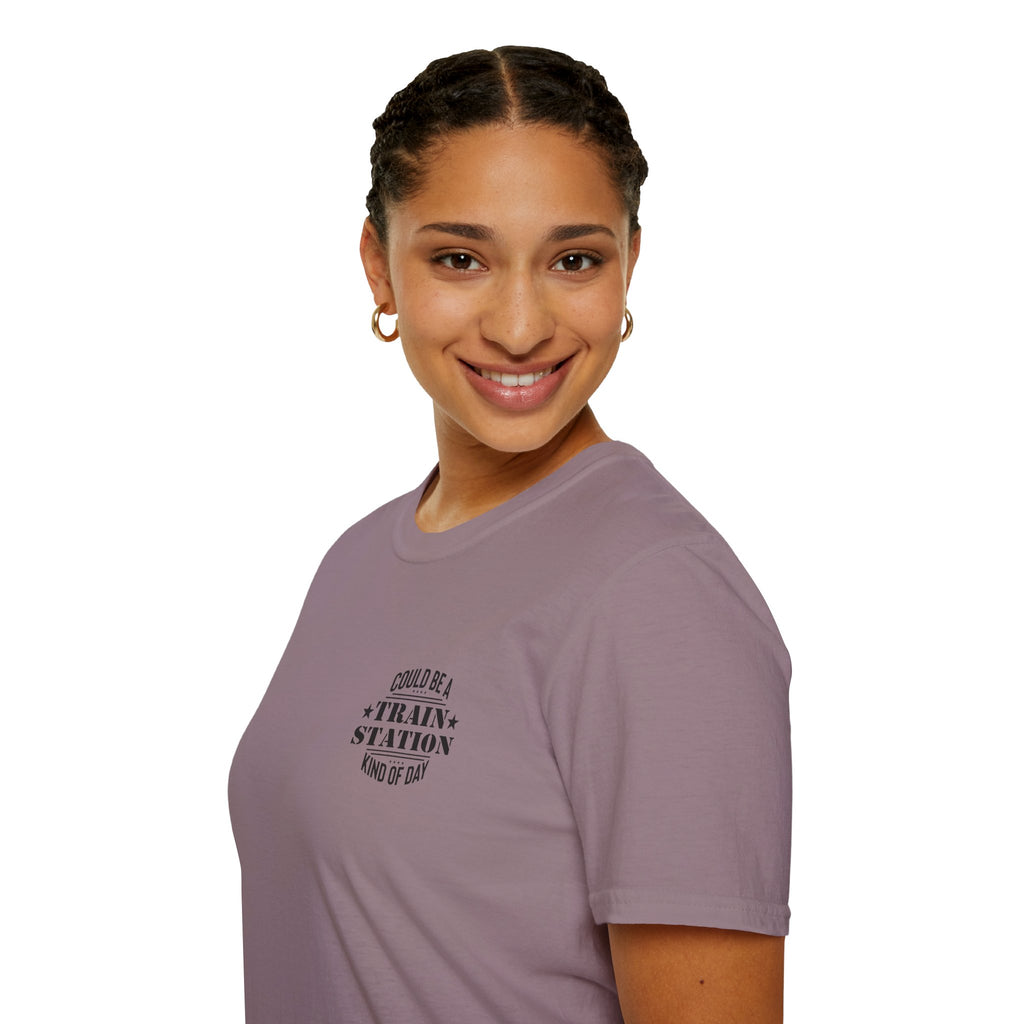 Could Be a Train Station Kind of Day T-Shirt — Funny Sarcastic Gift for Her Pocket Tee