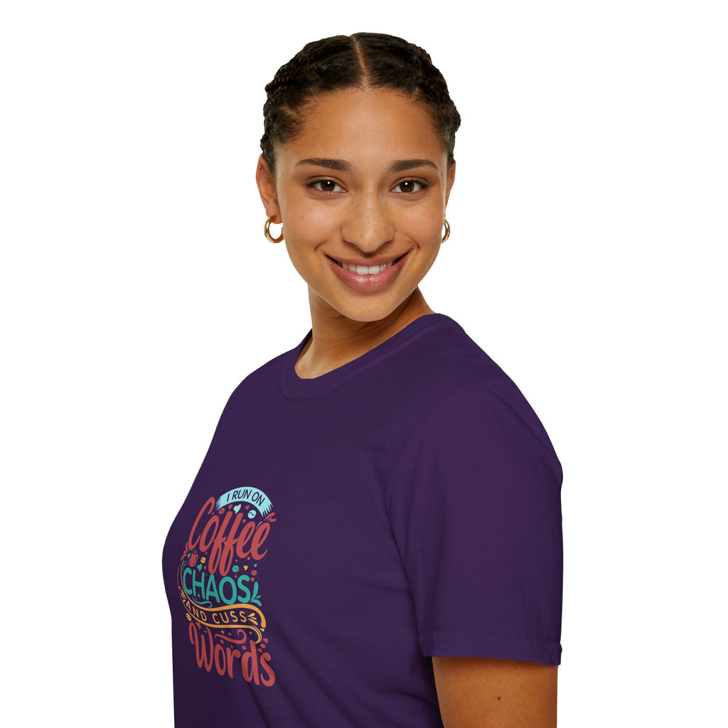 I Run on Coffee Chaos and Cuss Words T-Shirt — Funny Gift for Her Sarcastic Mom Tee