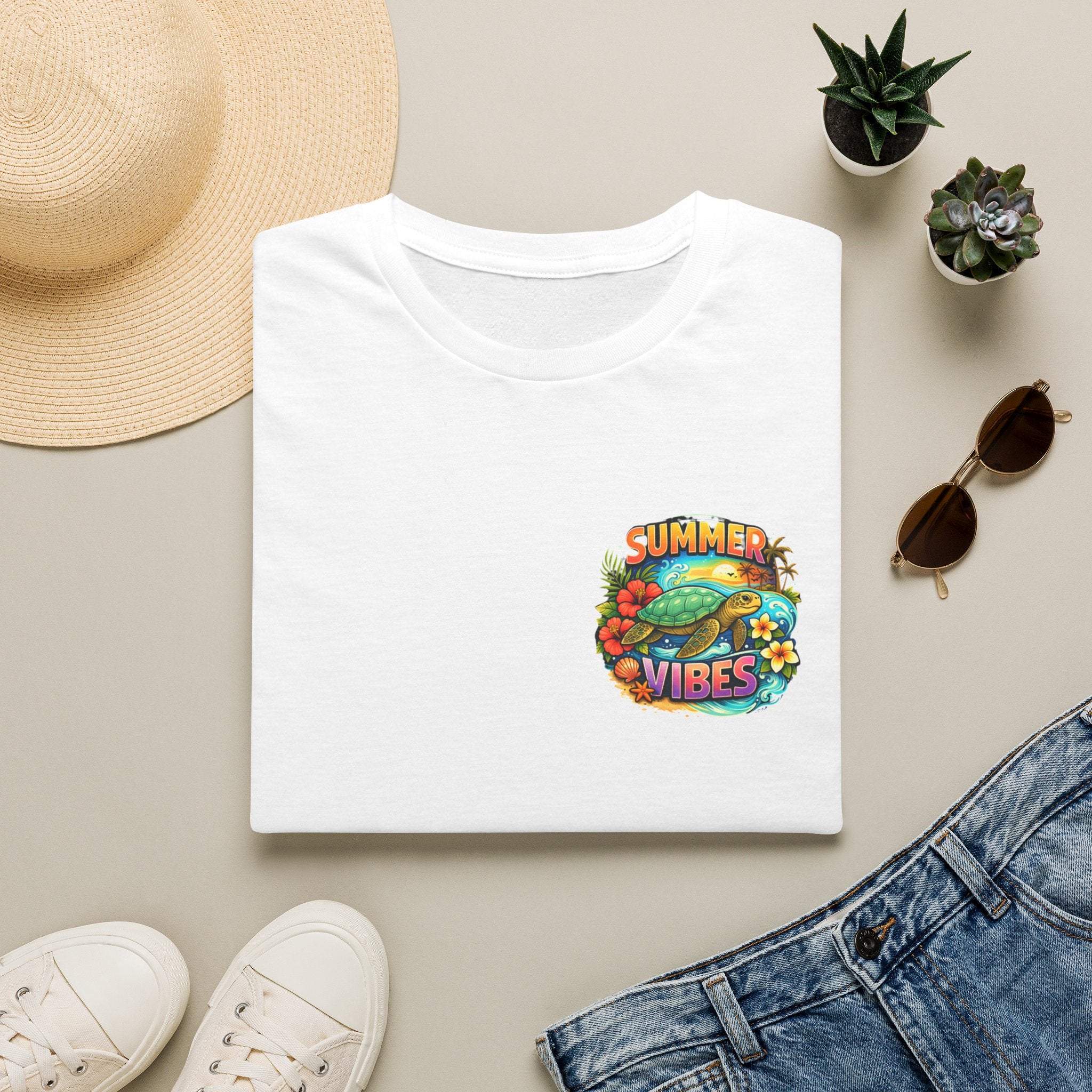 Summer Vibes Sea Turtle T-Shirt — Cute Beach Gift for Women Surf Floral Graphic Tee