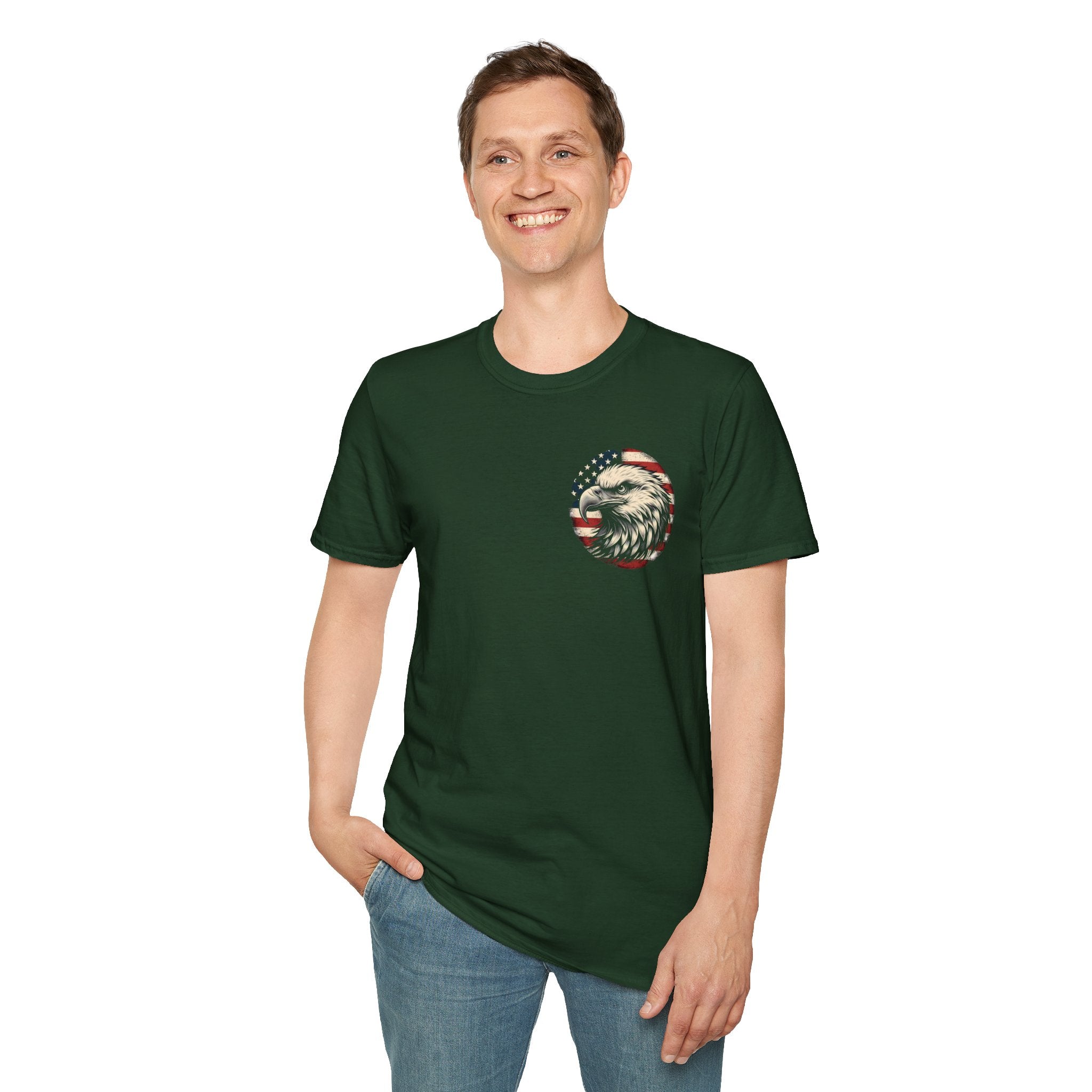 Patriotic Bald Eagle T-Shirt — American Flag Gift for Him Fourth of July Graphic Tee