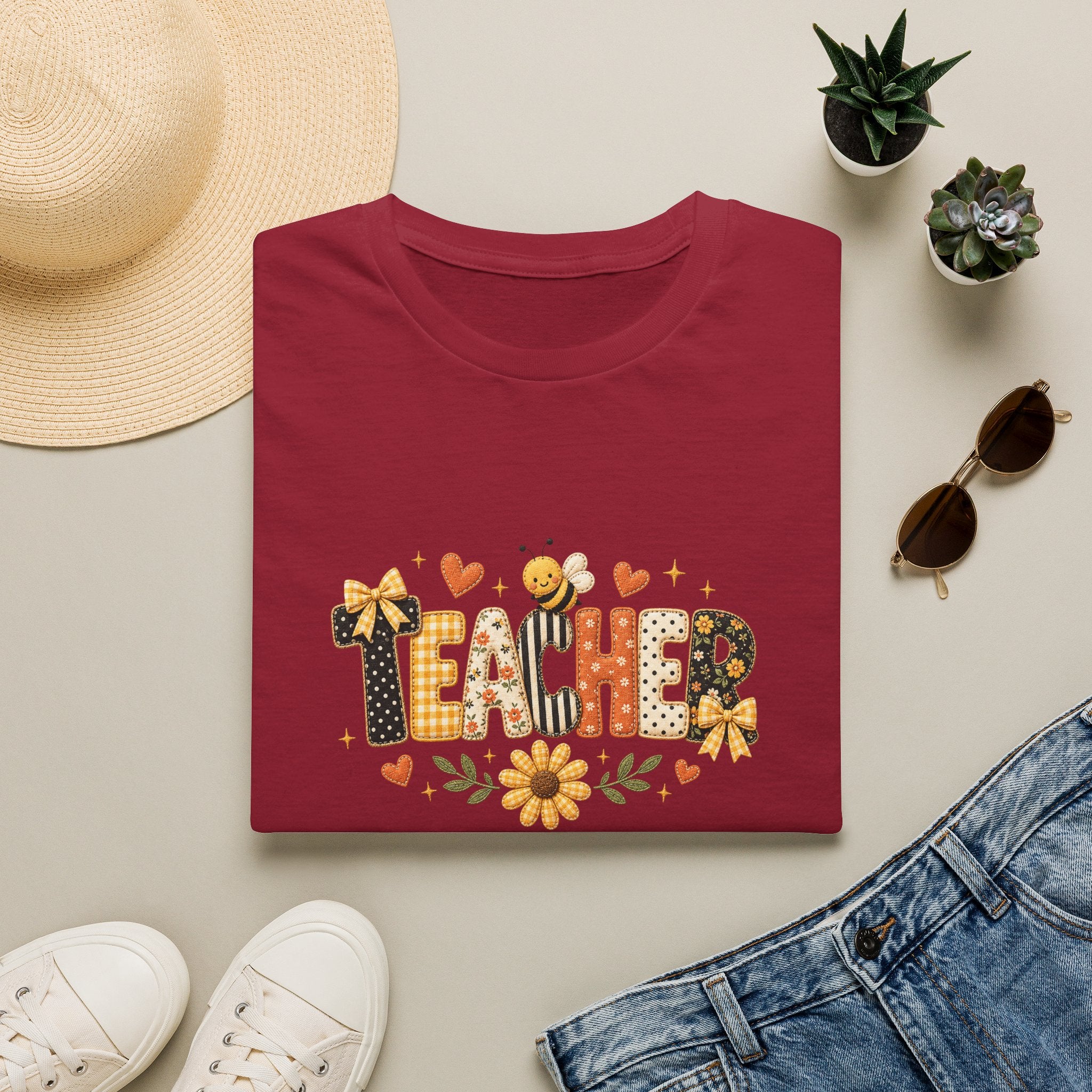 Teacher Floral Bee T-Shirt — Cute Back-to-School Gift for Teachers Graphic Tee