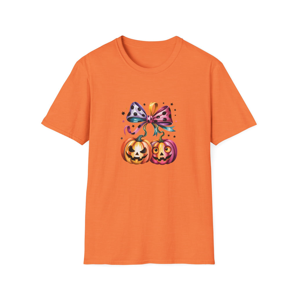Halloween Pumpkin Bow T-Shirt — Cute Colorful Gift for Women Jack-O'-Lantern Tee