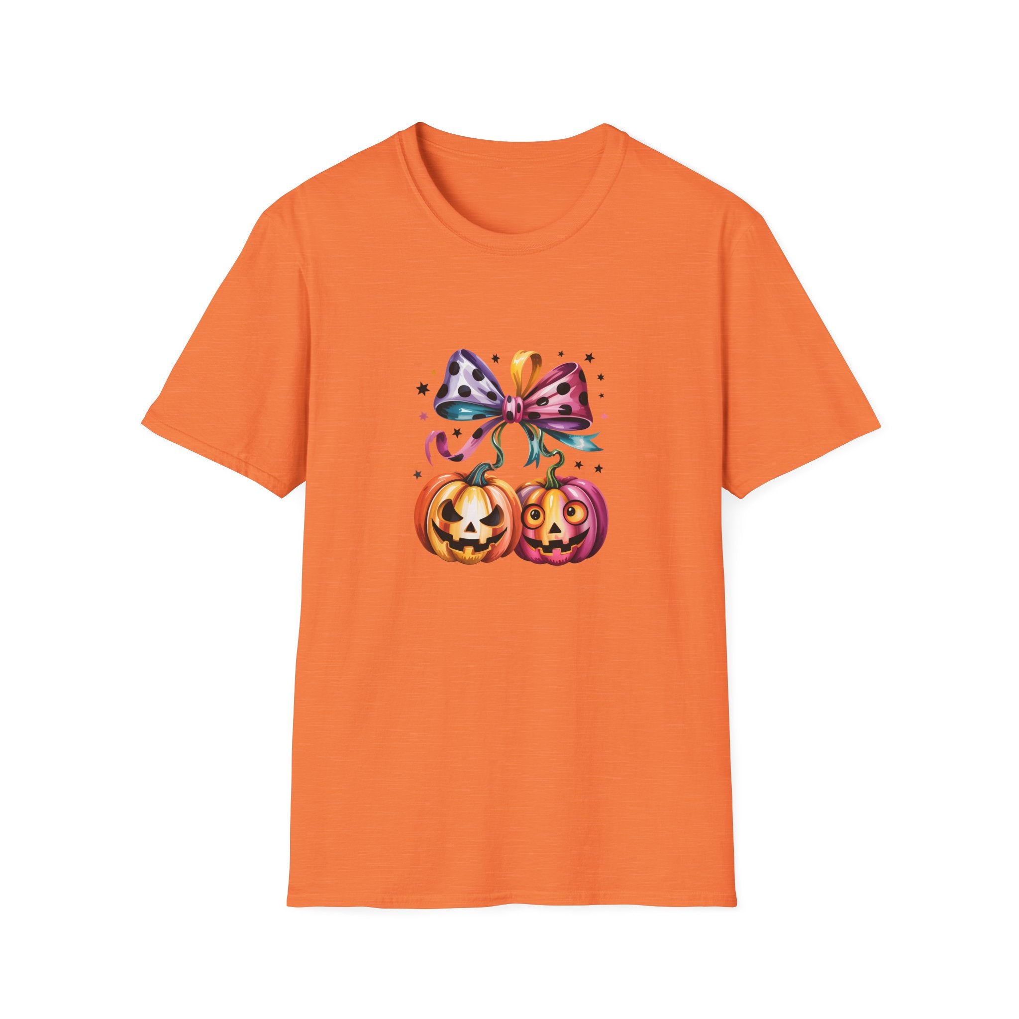 Halloween Pumpkin Bow T-Shirt — Cute Colorful Gift for Women Jack-O'-Lantern Tee