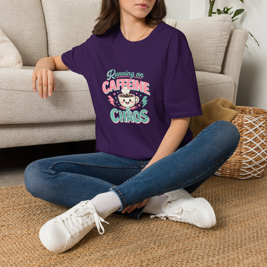 Running on Caffeine & Chaos T-Shirt — Funny Gift for Coffee Loving Moms Graphic Tee