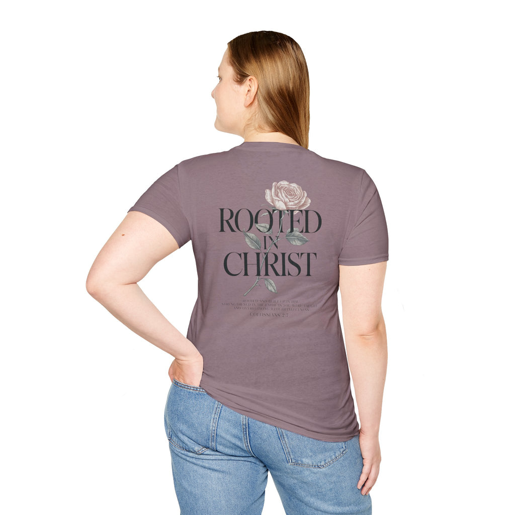 Rooted in Christ Floral T-Shirt — Christian Gift for Women Faith Graphic Tee