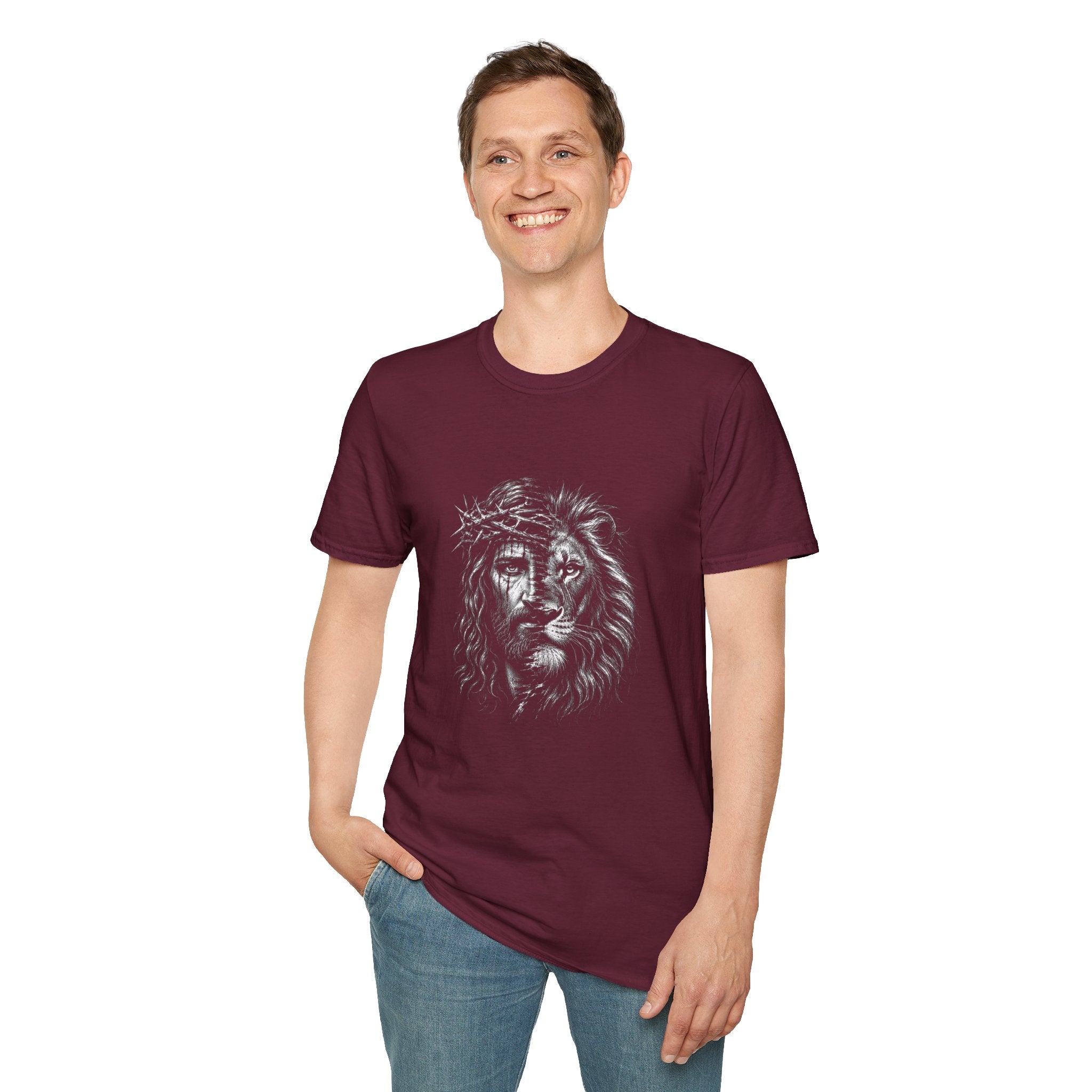 Lion of Judah T-Shirt — Crown of Thorns Half-Face Lion Christian Graphic Tee