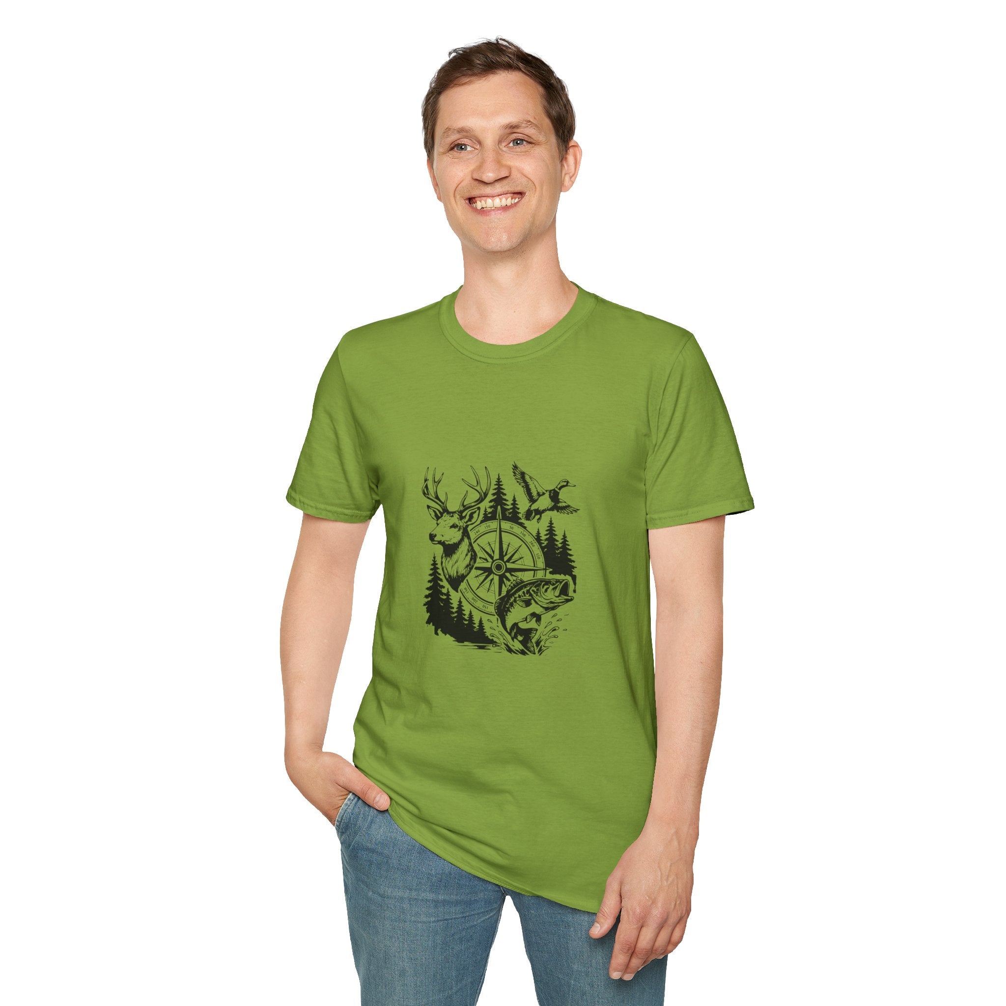 Outdoor Wildlife Compass T-Shirt — Deer Duck & Fish Nature Gift for Hunters