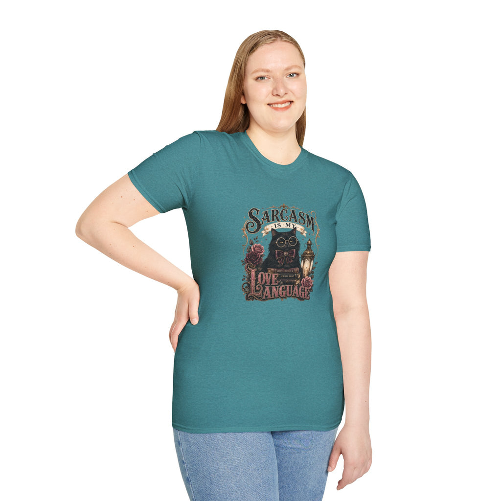 Sarcasm Is My Love Language Cat T-Shirt — Funny Gift for Her Vintage Graphic Tee