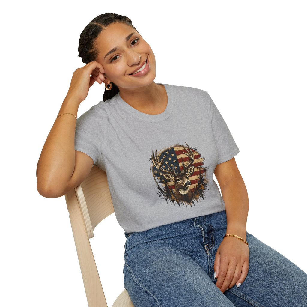 American Flag Deer T-Shirt — Patriotic Buck Gift for Hunters Men's Graphic Tee
