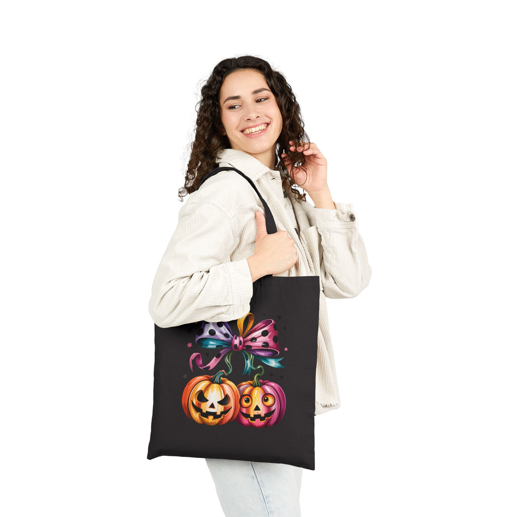 Halloween Pumpkin Pair Canvas Tote Bag — Cute Jack-O'-Lantern Gift for Women