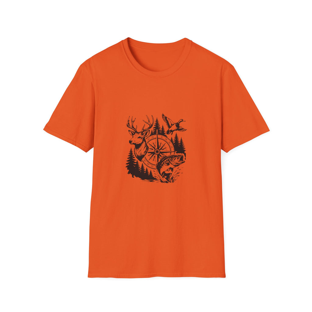 Outdoor Wildlife Compass T-Shirt — Deer Duck & Fish Nature Gift for Hunters