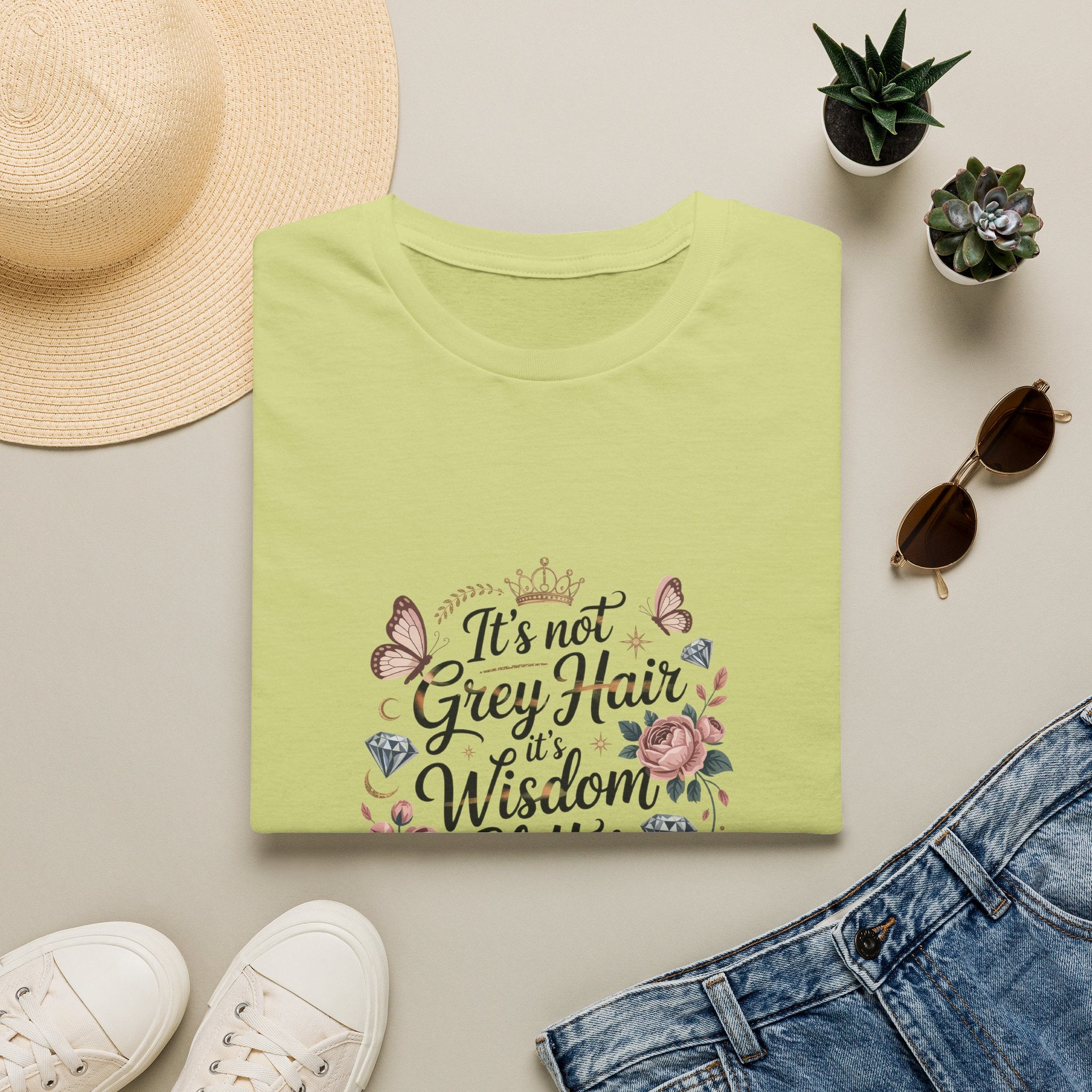 It's Not Grey Hair It's Wisdom & Glitter T-Shirt — Funny Gift for Women Floral Tee
