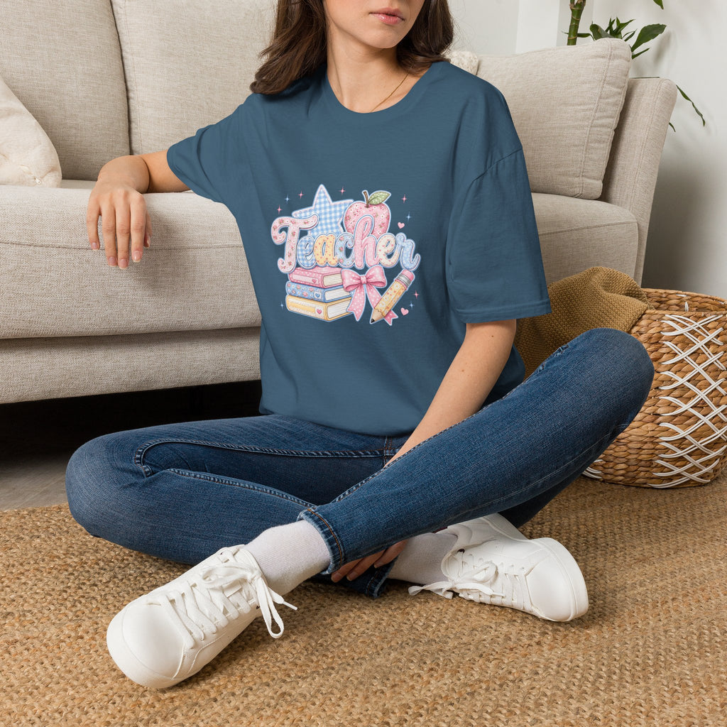 Cute Pastel Apple & Books Teacher T-Shirt — Funny Back-to-School Gift Graphic Tee