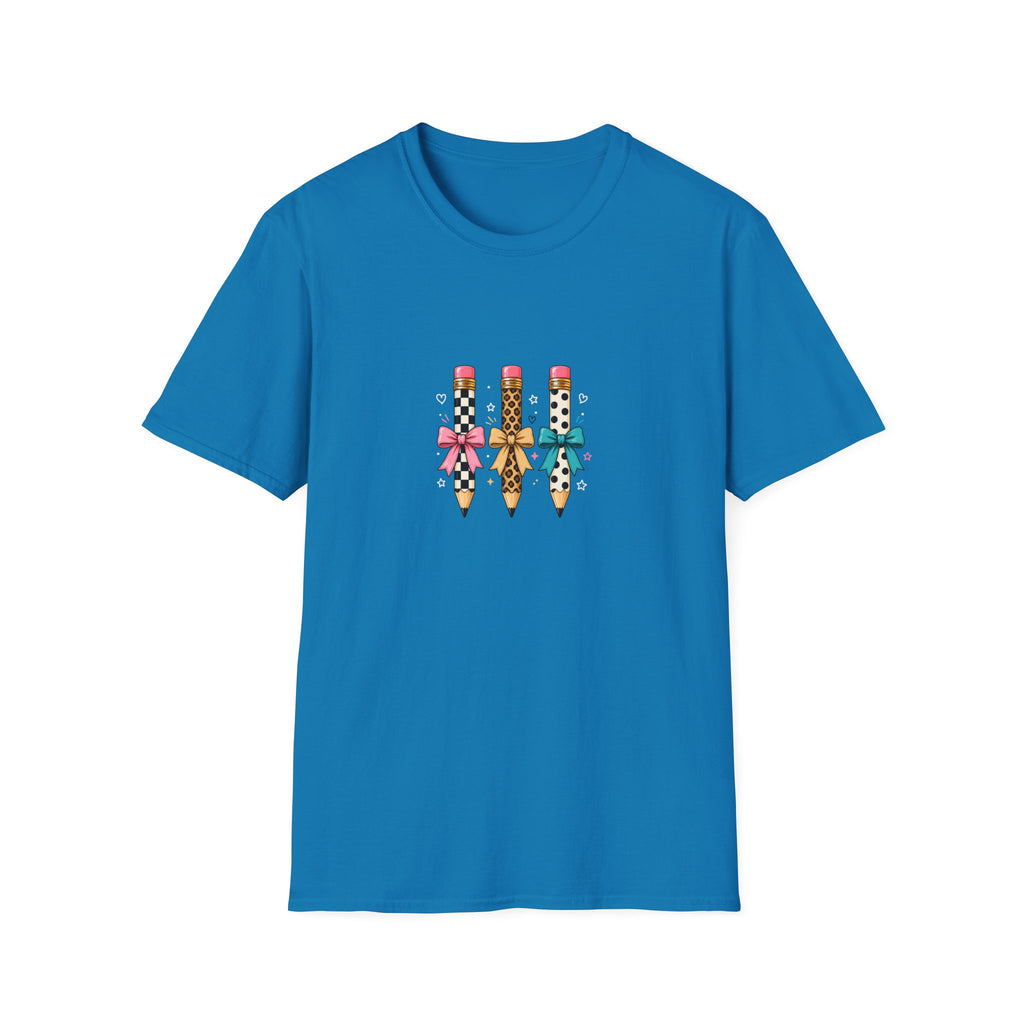 Pencil Trio Graphic T-Shirt — Cute Patterned Pencils with Bows