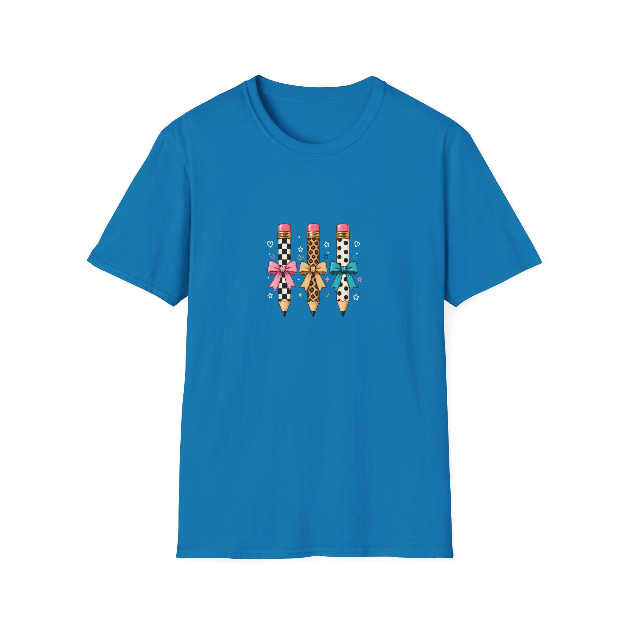 Pencil Trio Graphic T-Shirt — Cute Patterned Pencils with Bows