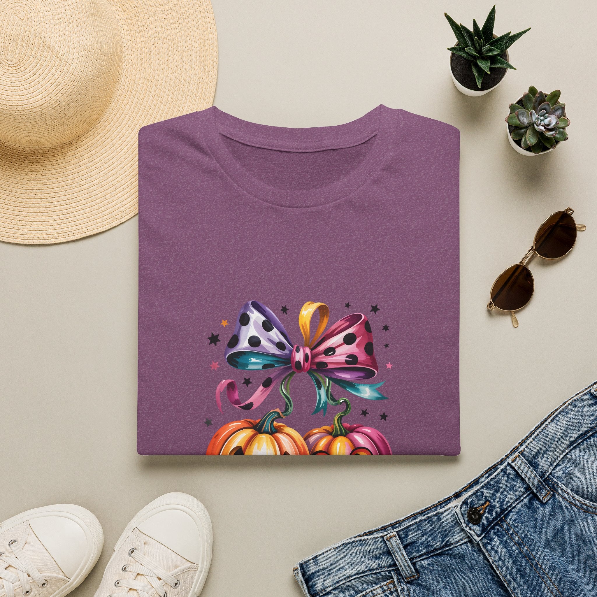Halloween Pumpkin Bow T-Shirt — Cute Colorful Gift for Women Jack-O'-Lantern Tee