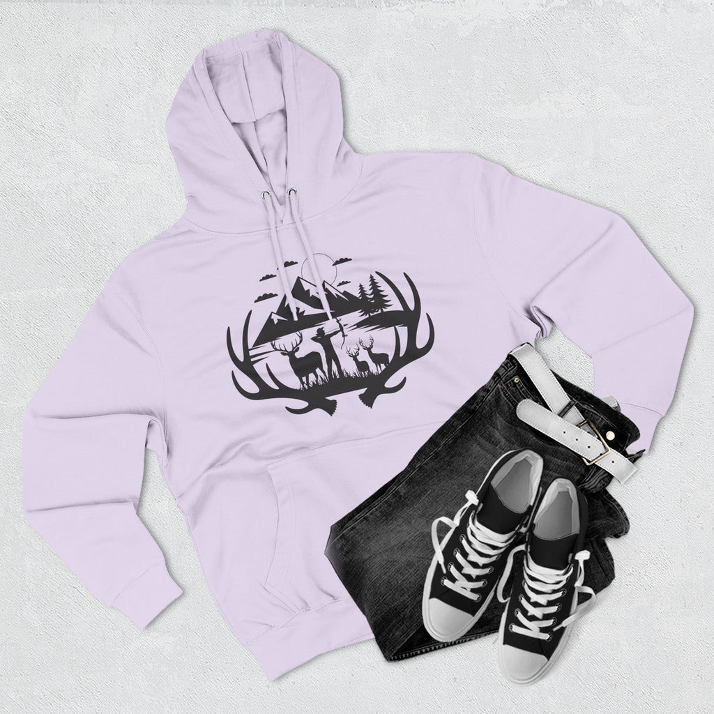Deer Antler Mountain Hoodie — Rustic Outdoor Gift for Him Wildlife Graphic Pullover