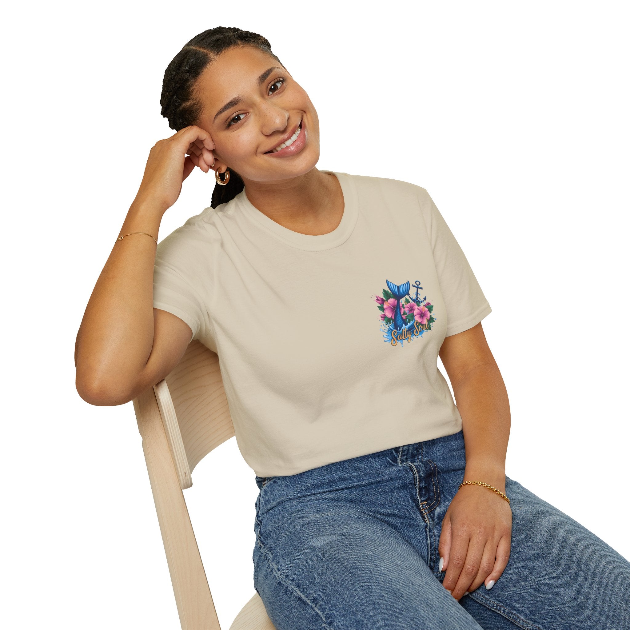 Salty Soul Mermaid Anchor Floral T-Shirt — Cute Beach Gift for Women Nautical Tee
