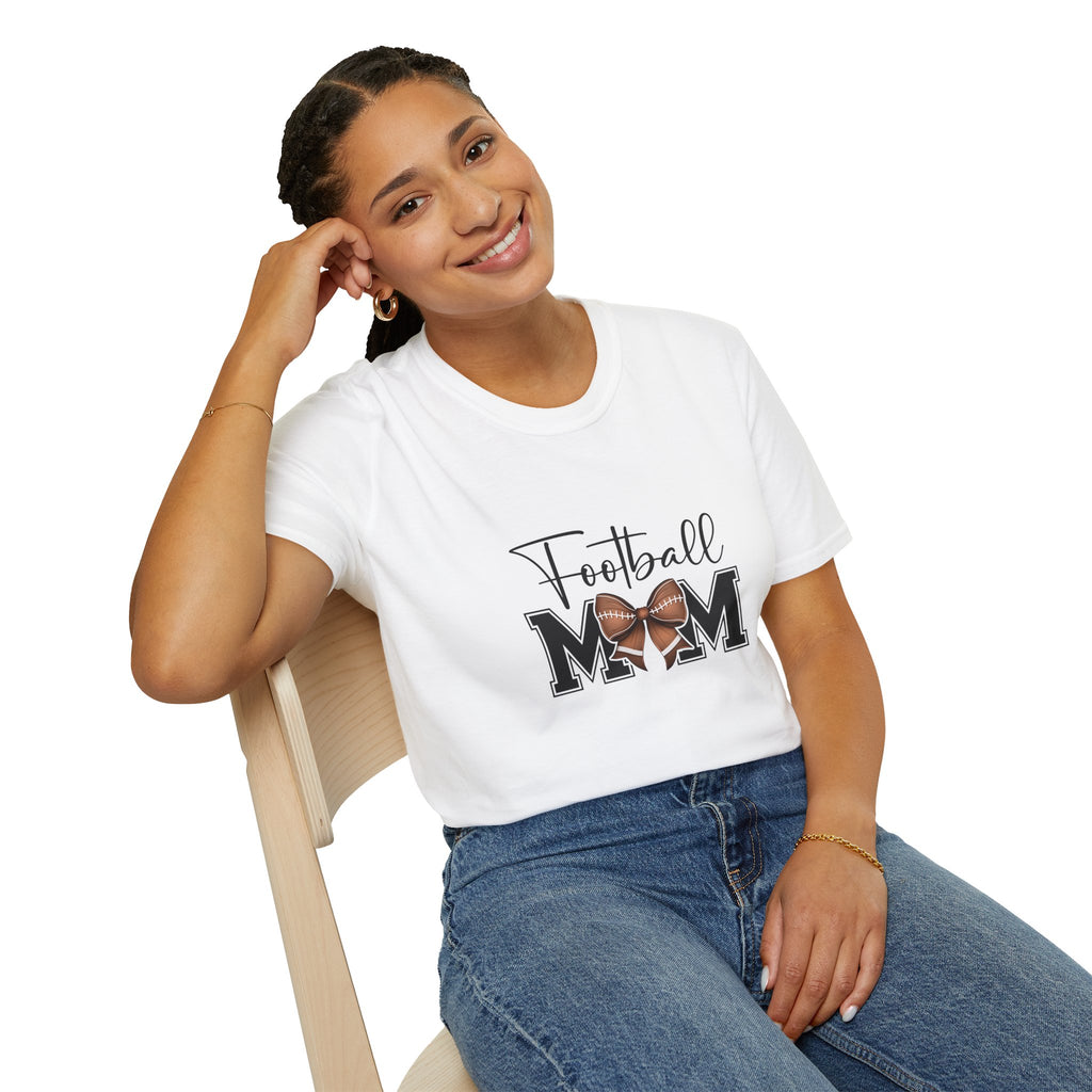 Football Mom Script T-Shirt — Cute Bow Gift for Proud Moms Game Day Graphic Tee