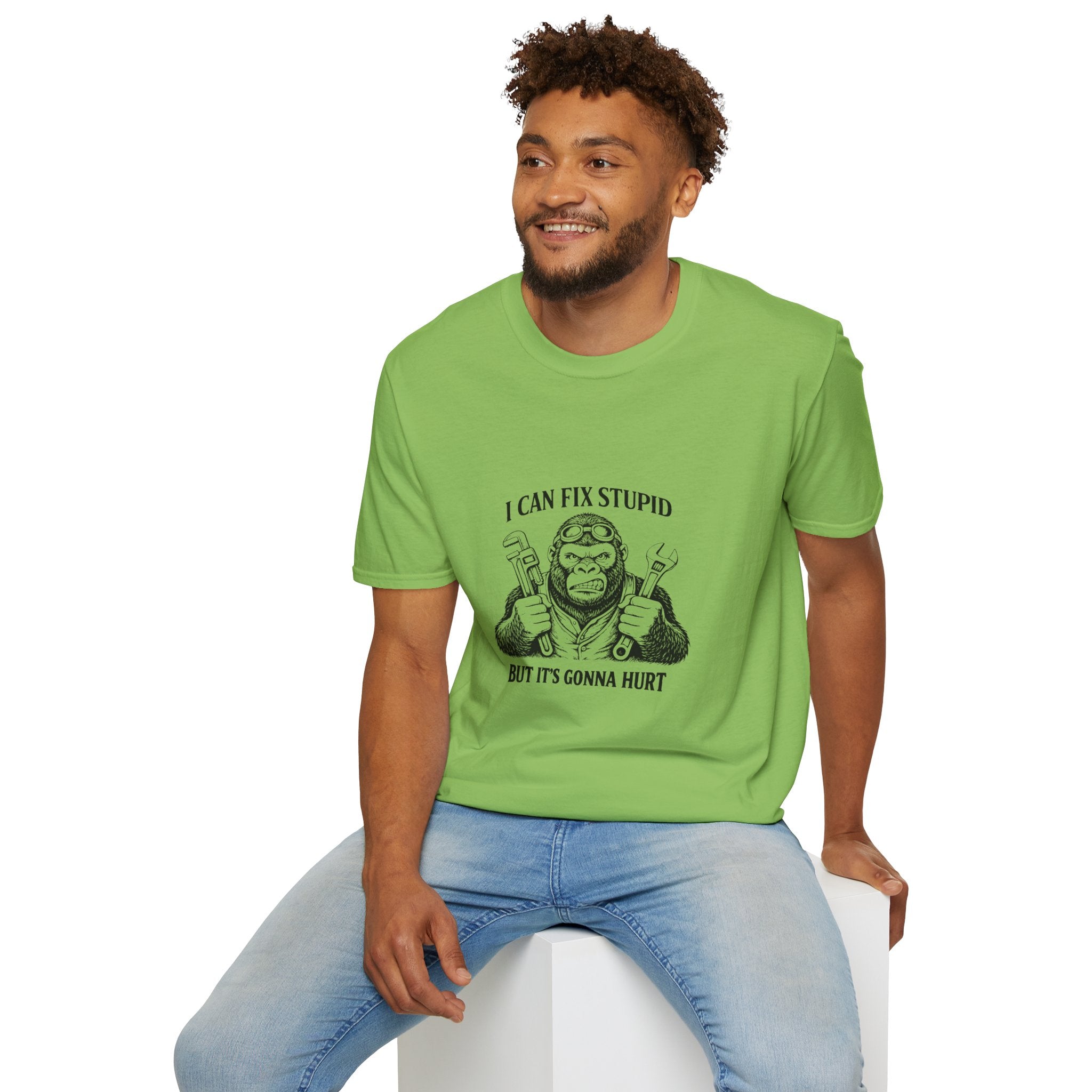 I Can Fix Stupid T-Shirt — Funny Mechanic Gift for Him Monkey Graphic Tee
