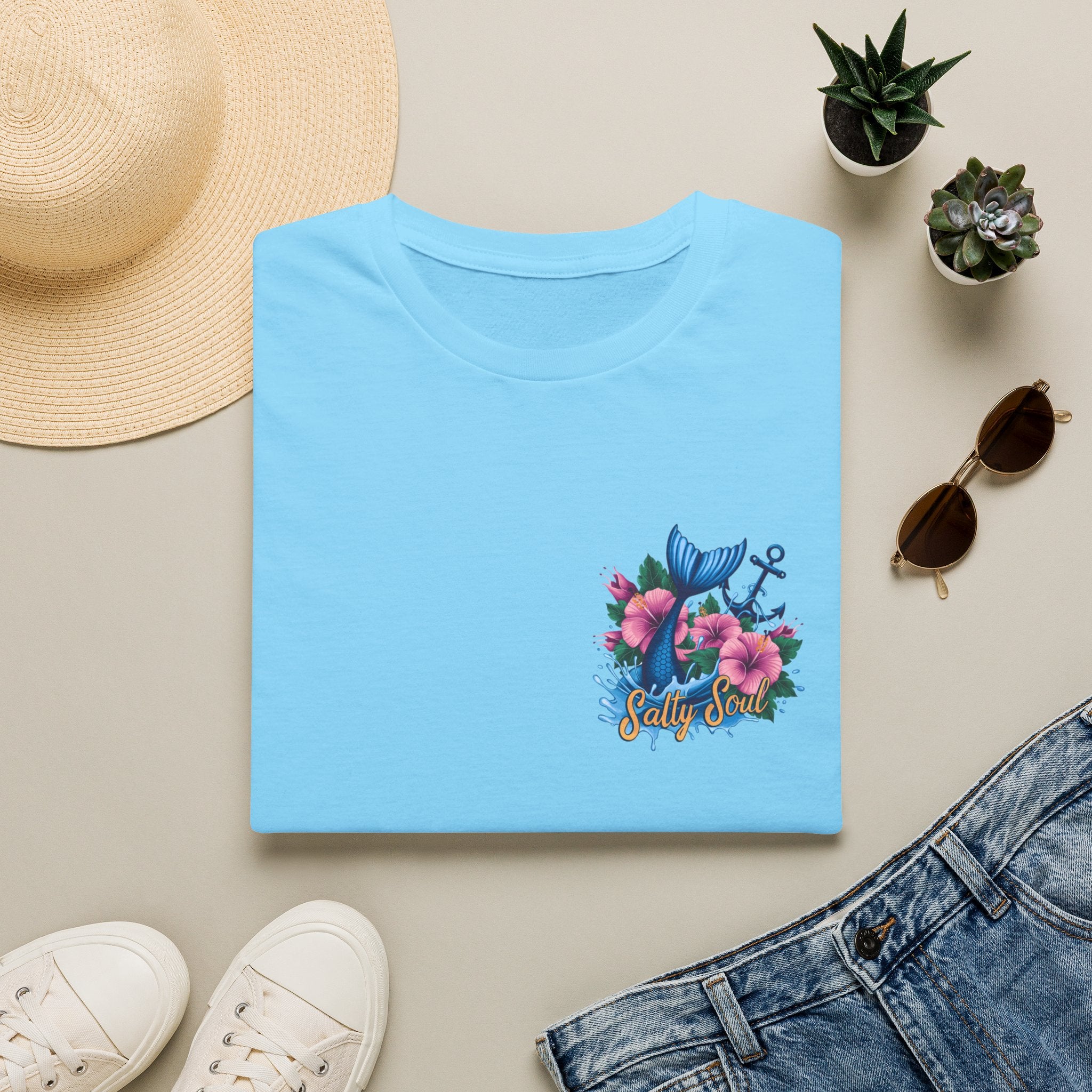 Salty Soul Mermaid Anchor Floral T-Shirt — Cute Beach Gift for Women Nautical Tee