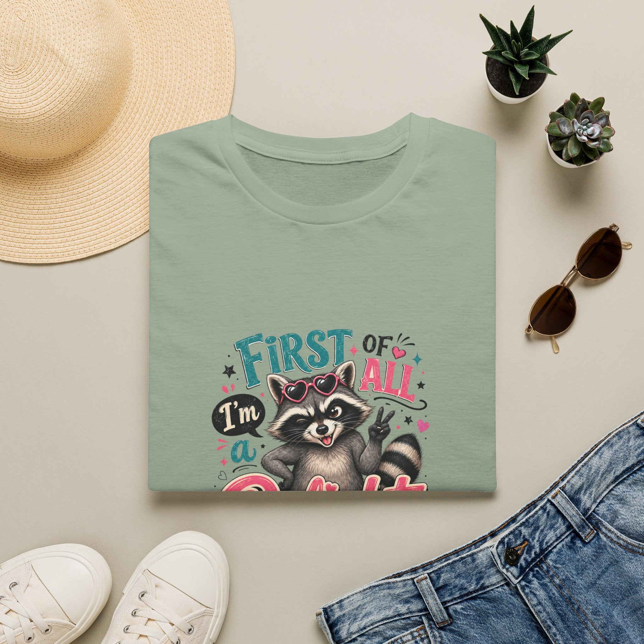 First of All I'm a Delight Raccoon T-Shirt — Funny Sarcastic Gift for Her Vintage Tee
