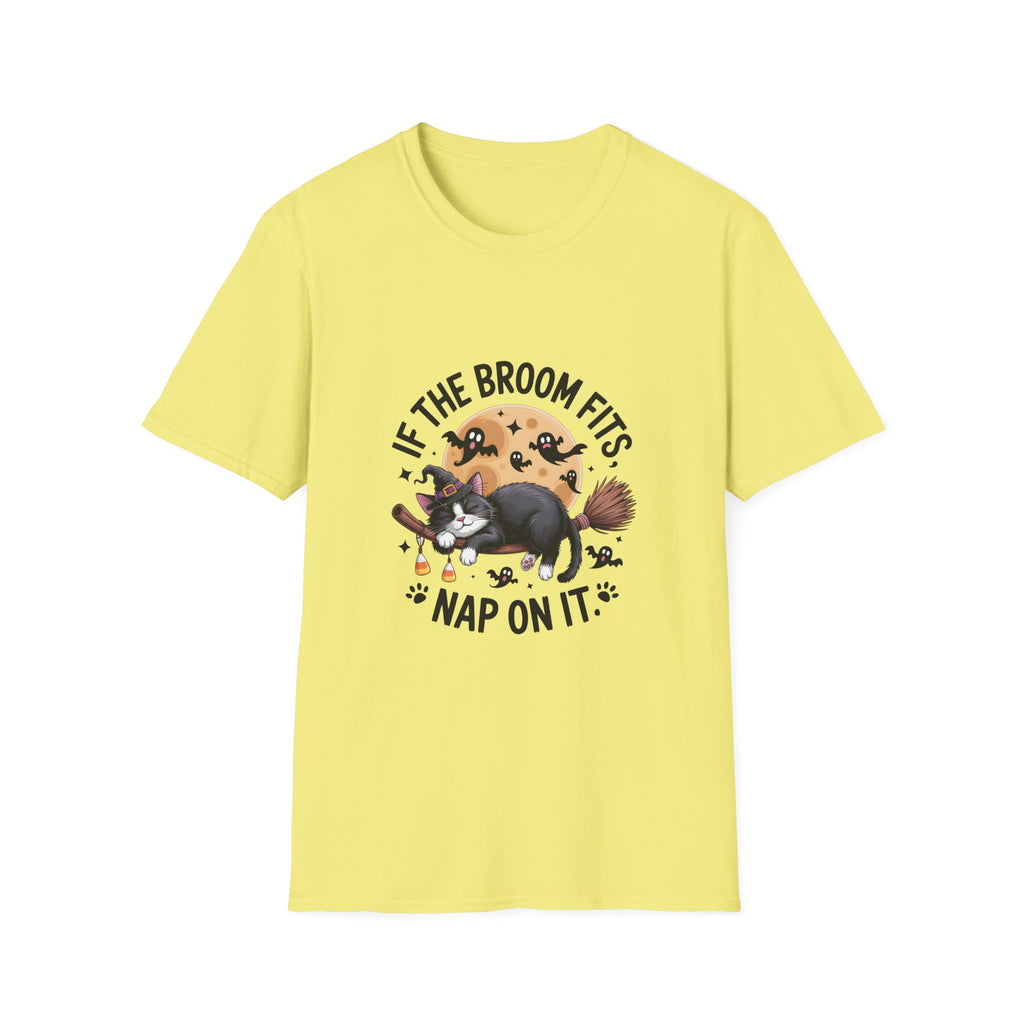 If the Broom Fits Nap on It Cat T-Shirt — Funny Halloween Gift for Women Witchy Tee