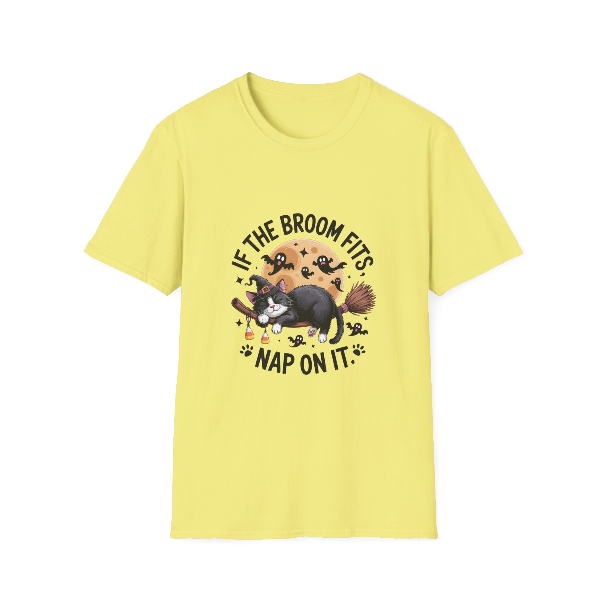 If the Broom Fits Nap on It Cat T-Shirt — Funny Halloween Gift for Women Witchy Tee