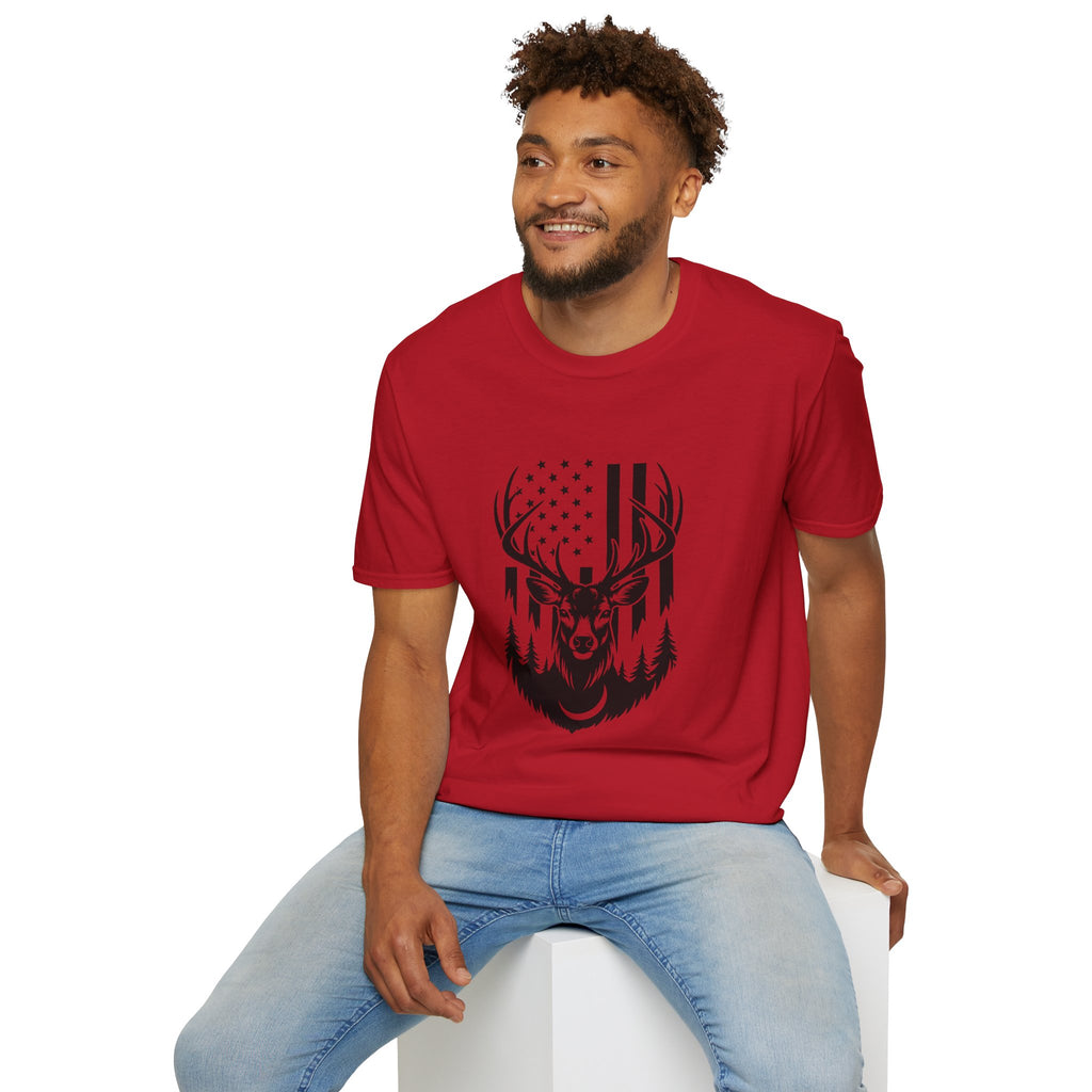 Rustic American Flag Buck T-Shirt — Patriotic Hunting Gift for Men Wildlife Tee