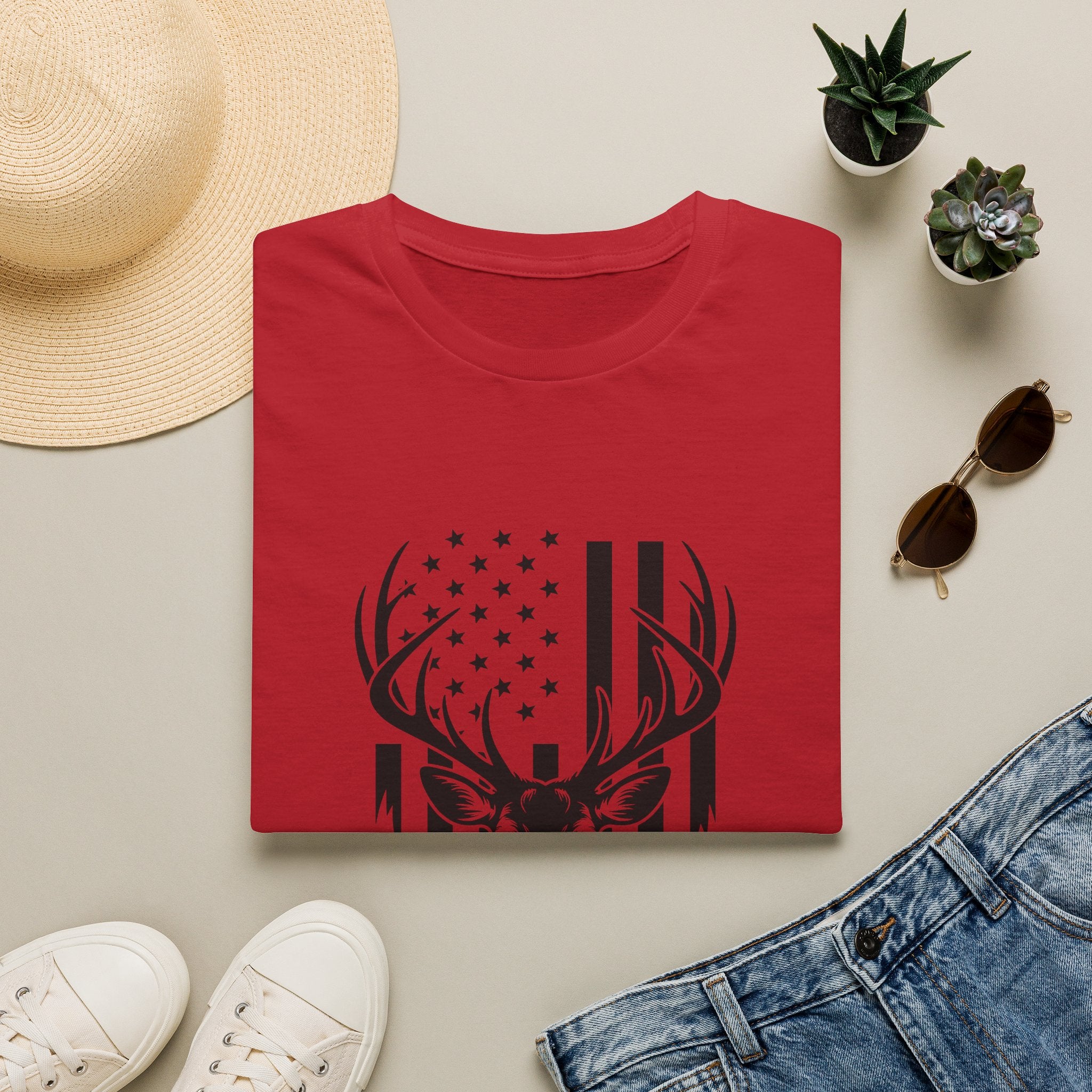 Rustic American Flag Buck T-Shirt — Patriotic Hunting Gift for Men Wildlife Tee