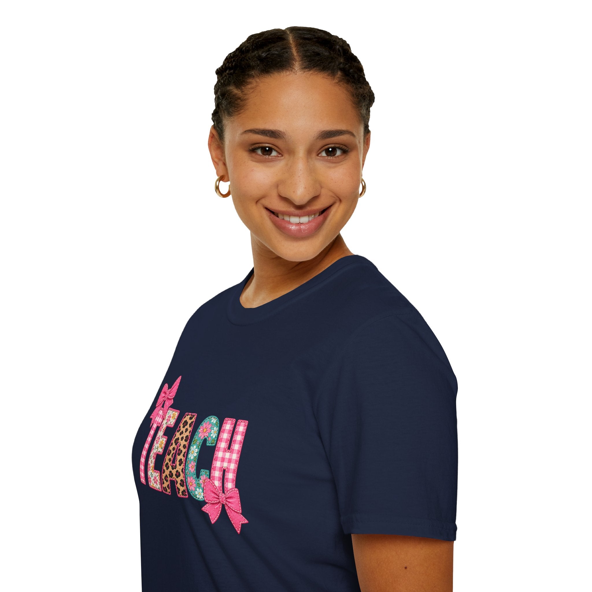 Floral Leopard TEACH T-Shirt — Cute Back-to-School Gift for Teachers Pink Bow Tee