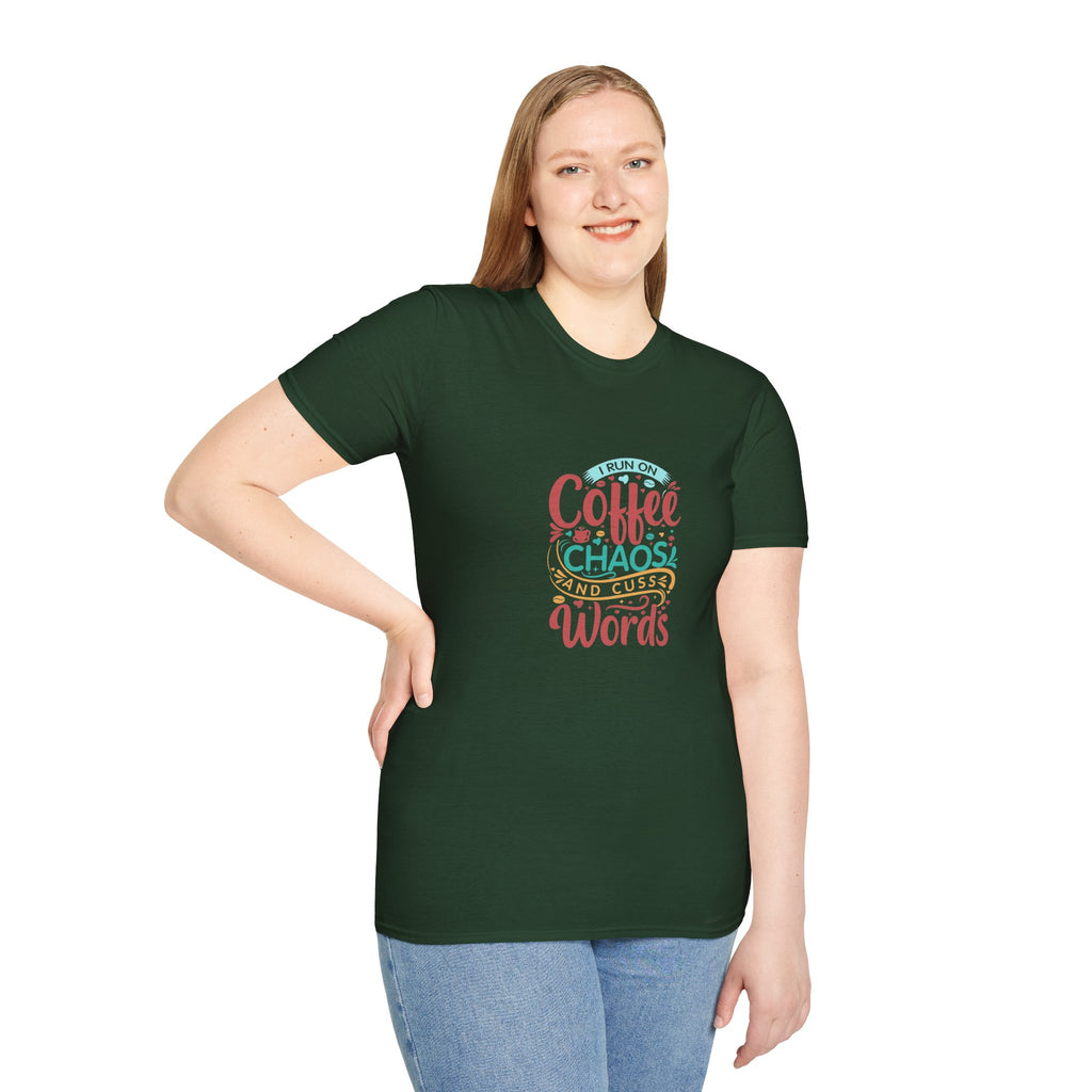 I Run on Coffee Chaos and Cuss Words T-Shirt — Funny Gift for Her Sarcastic Mom Tee