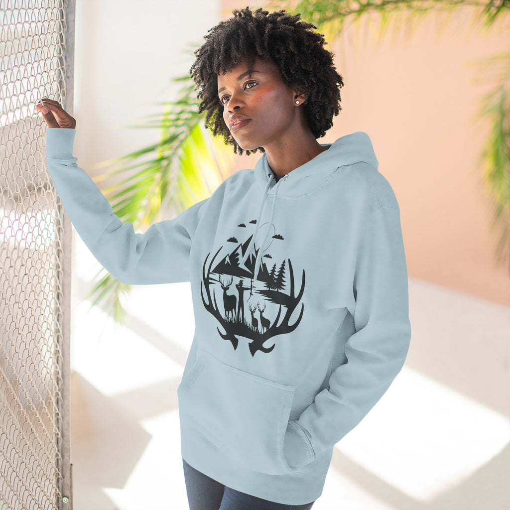 Deer Antler Mountain Hoodie — Rustic Outdoor Gift for Him Wildlife Graphic Pullover