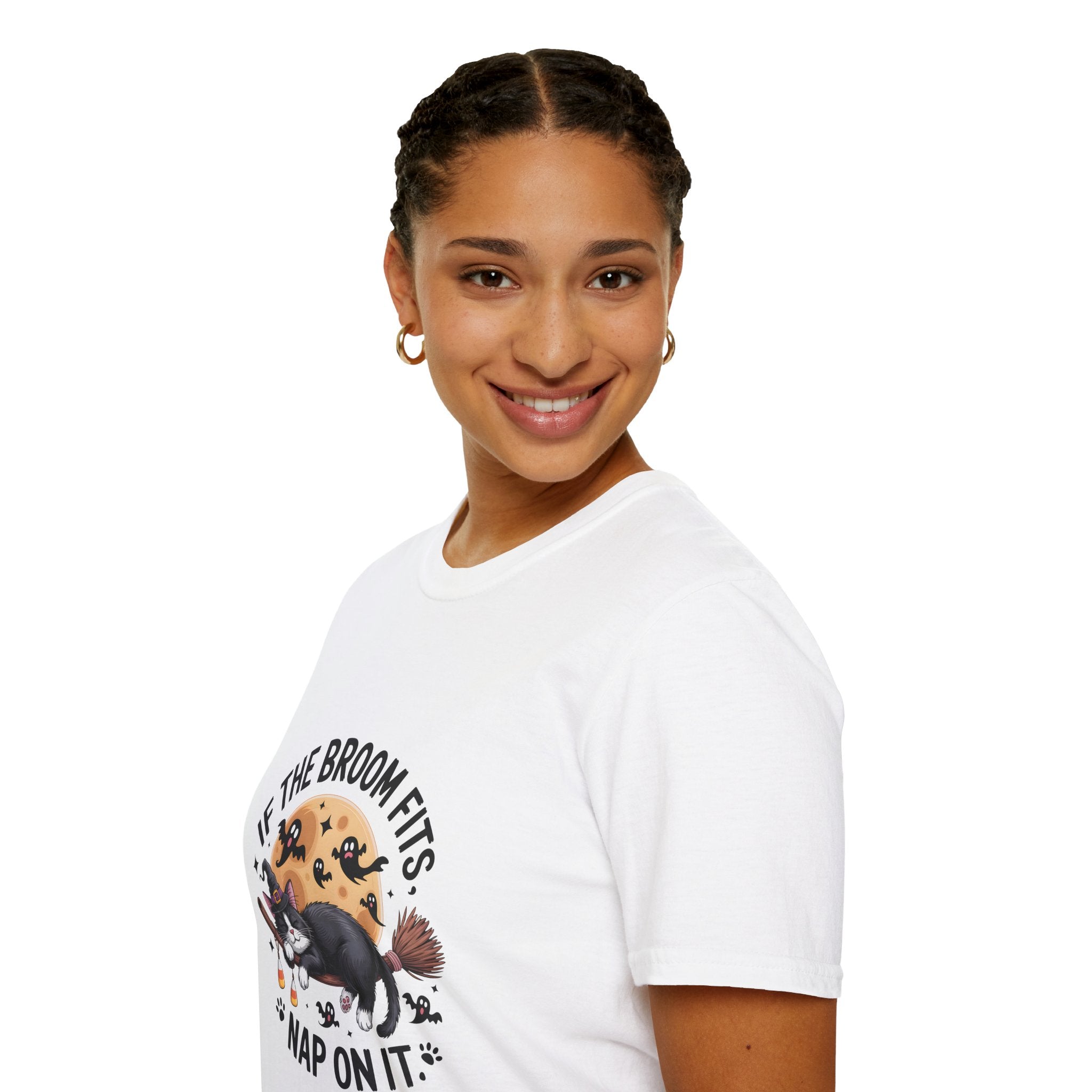 If the Broom Fits Nap on It Cat T-Shirt — Funny Halloween Gift for Women Witchy Tee