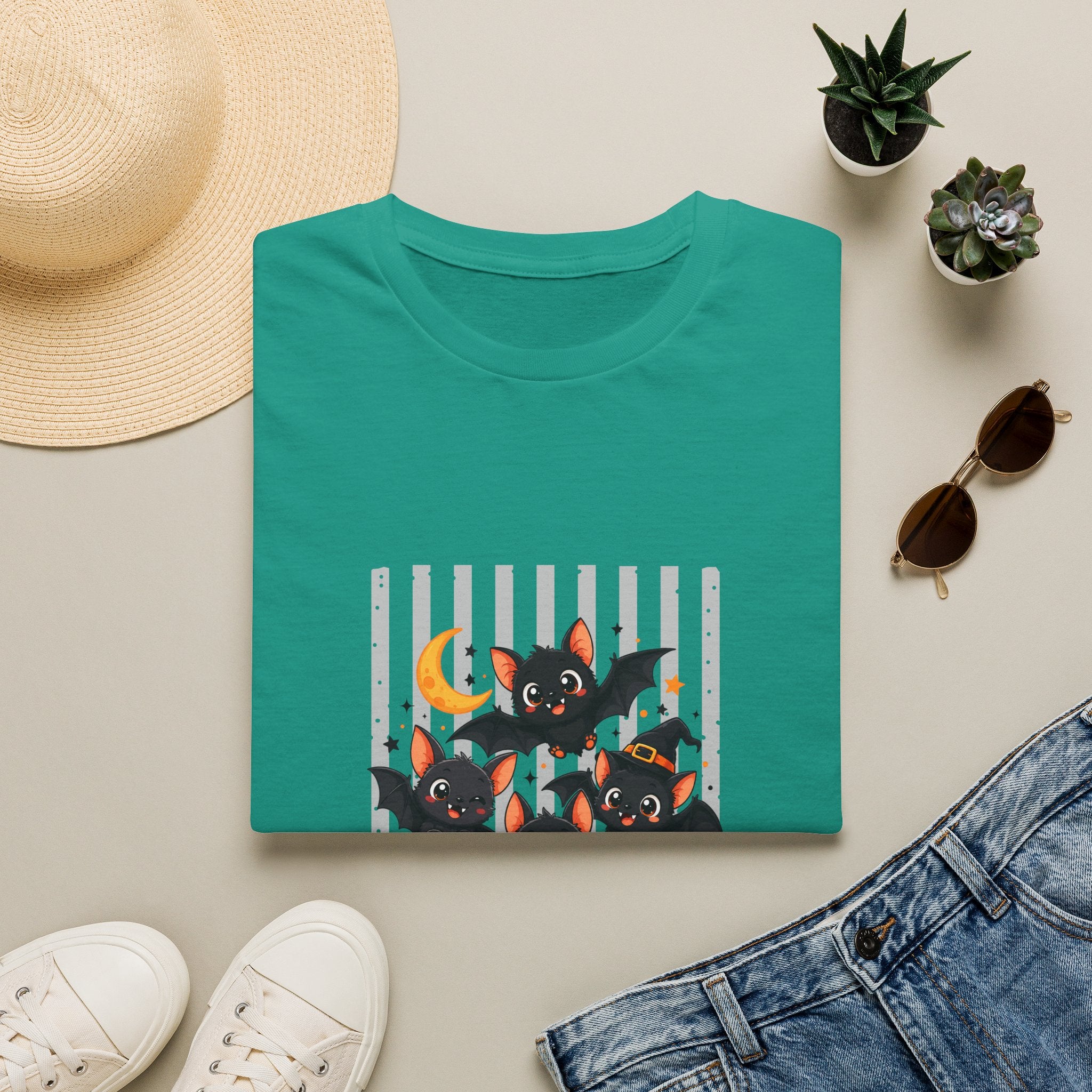 Halloween Bats Pumpkin Moon T-Shirt — Cute Spooky Gift for Women Graphic Tee