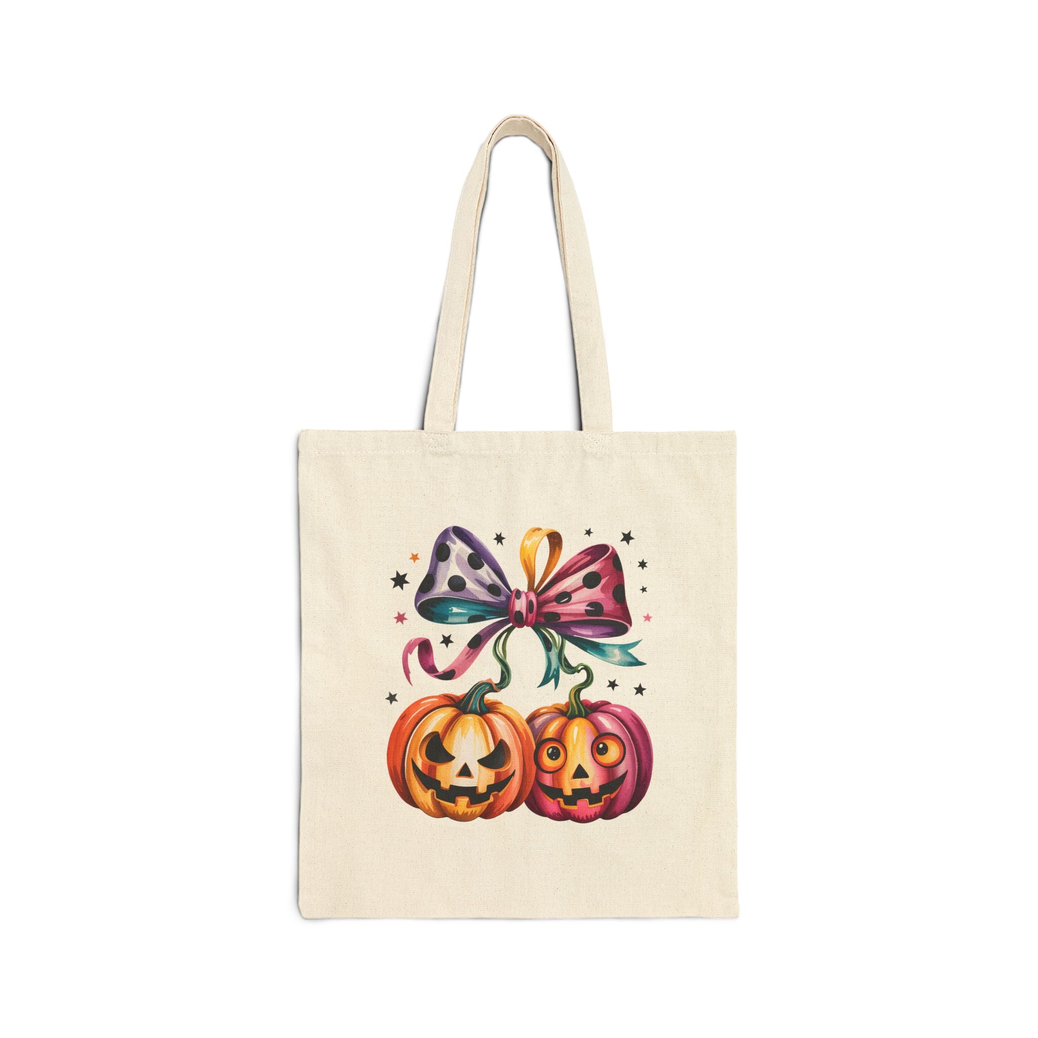 Halloween Pumpkin Pair Canvas Tote Bag — Cute Jack-O'-Lantern Gift for Women