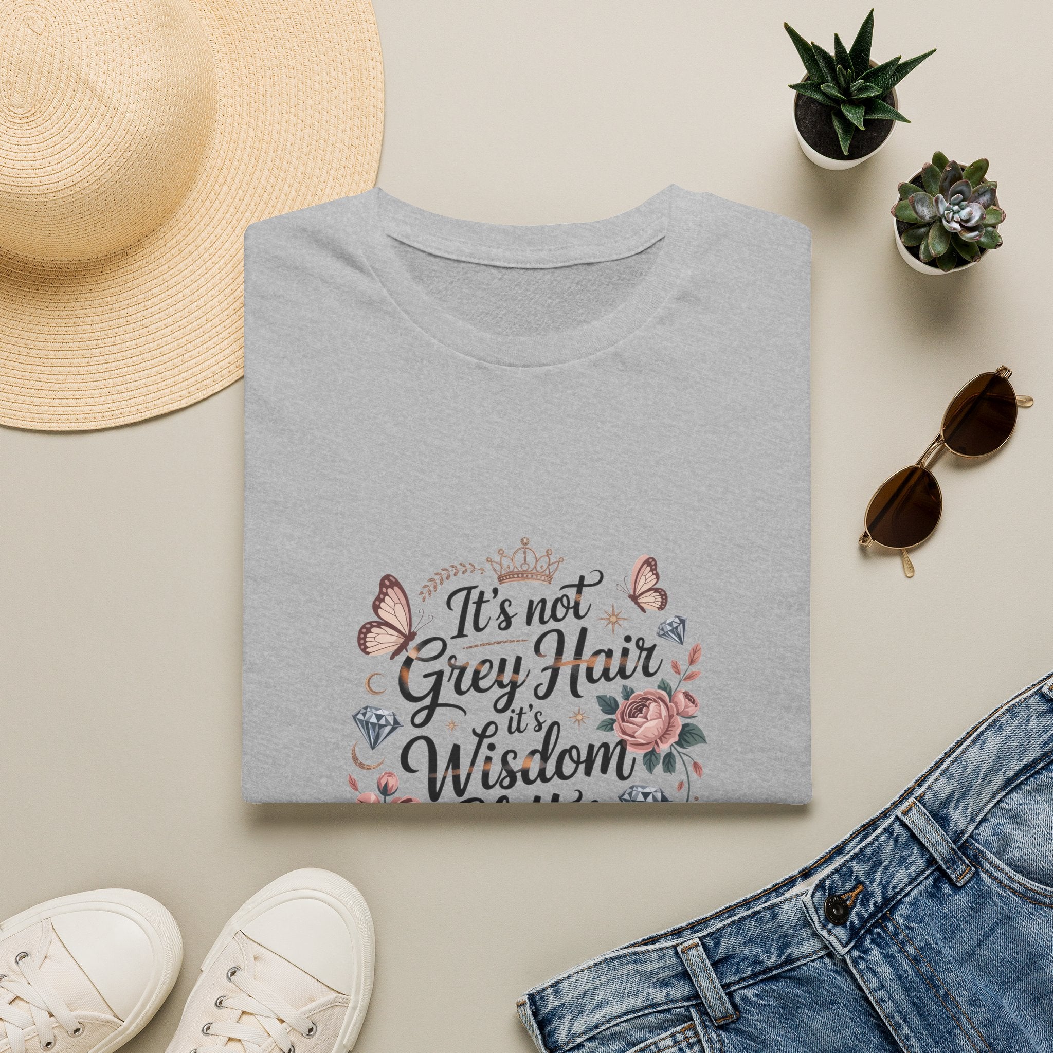 It's Not Grey Hair It's Wisdom & Glitter T-Shirt — Funny Gift for Women Floral Tee