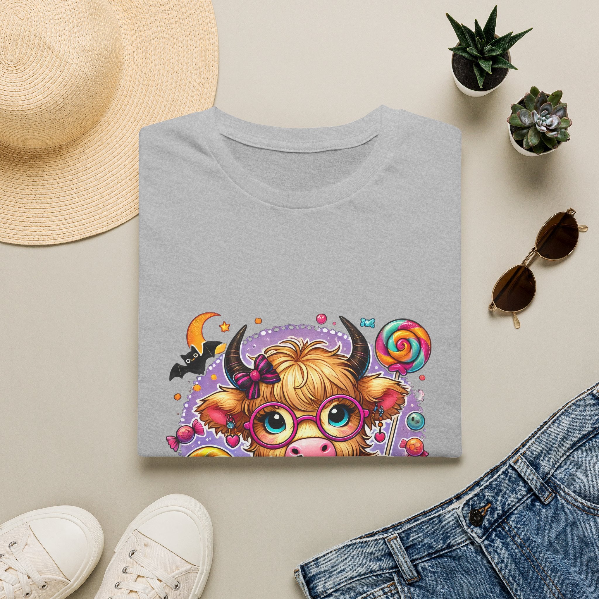 Cute Halloween Cow T-Shirt — Funny Gift for Her Candy Pumpkins & Kitty Costume Tee