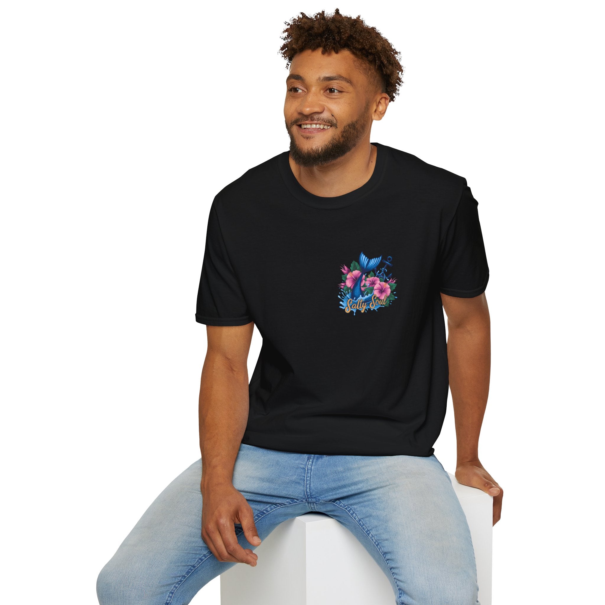 Salty Soul Mermaid Anchor Floral T-Shirt — Cute Beach Gift for Women Nautical Tee