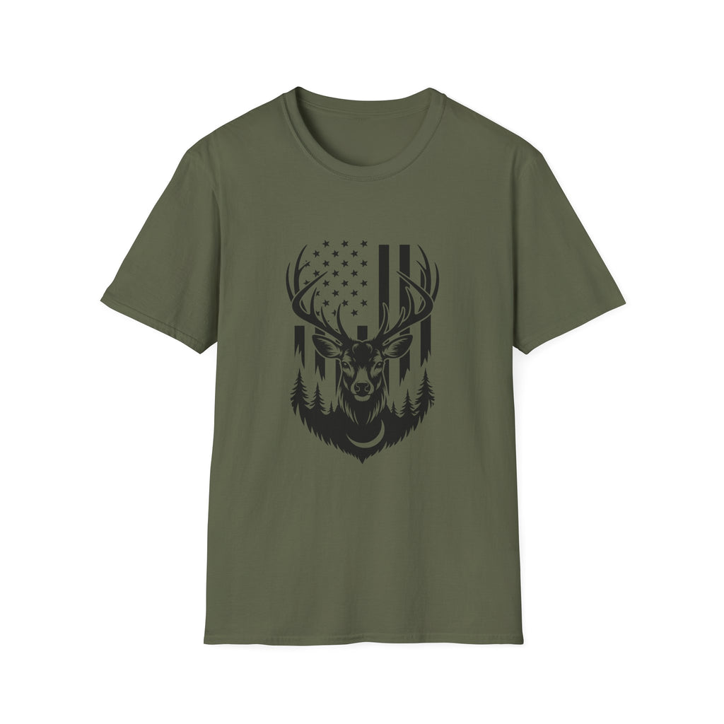 Rustic American Flag Buck T-Shirt — Patriotic Hunting Gift for Men Wildlife Tee