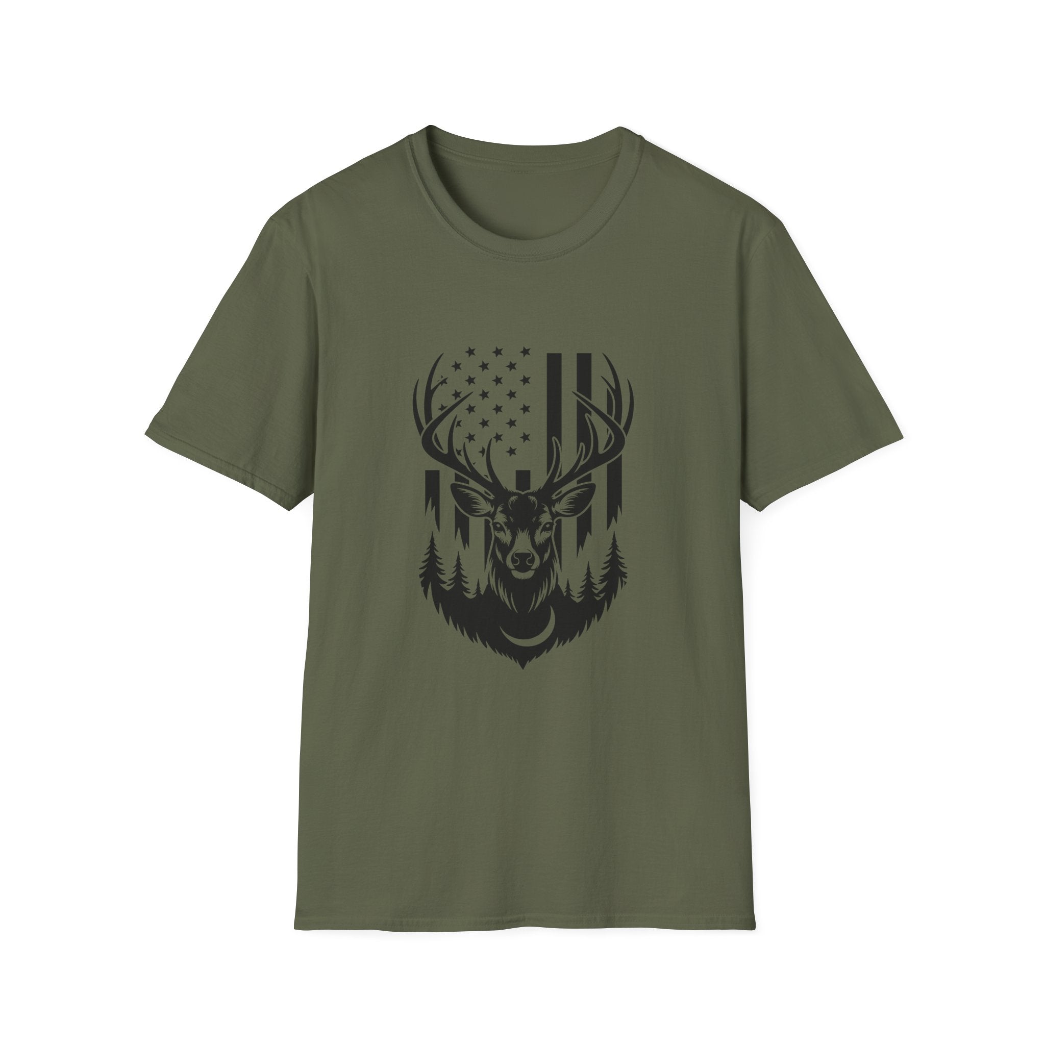Rustic American Flag Buck T-Shirt — Patriotic Hunting Gift for Men Wildlife Tee