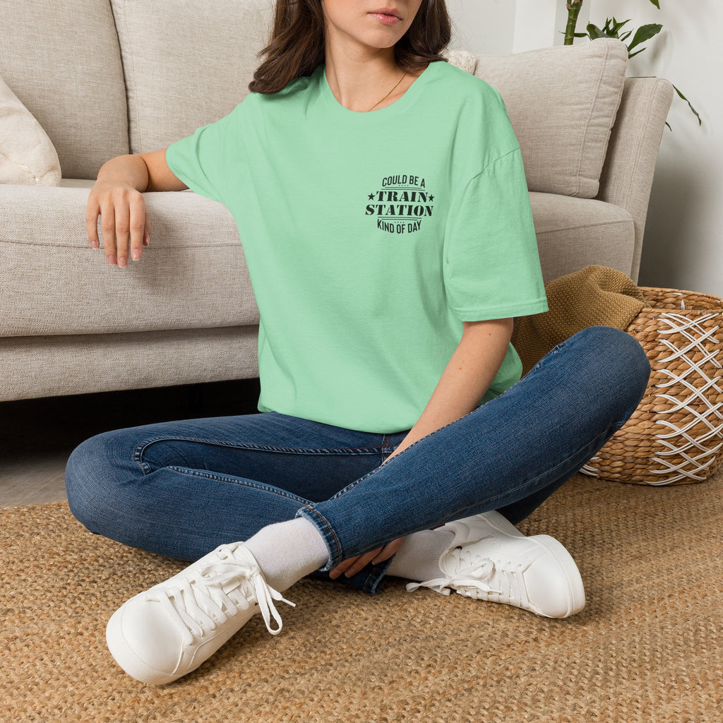 Could Be a Train Station Kind of Day T-Shirt — Funny Sarcastic Gift for Her Pocket Tee