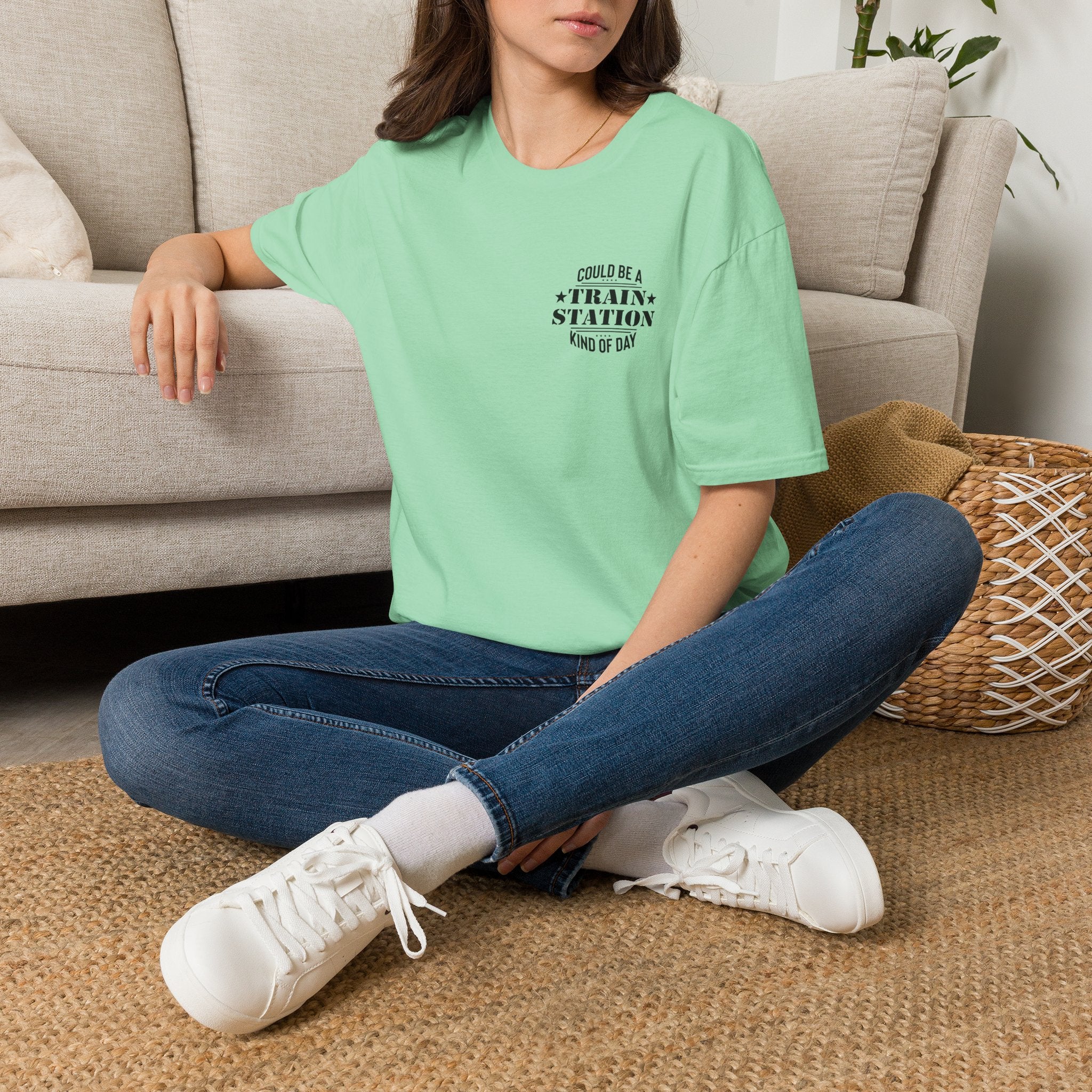 Could Be a Train Station Kind of Day T-Shirt — Funny Sarcastic Gift for Her Pocket Tee
