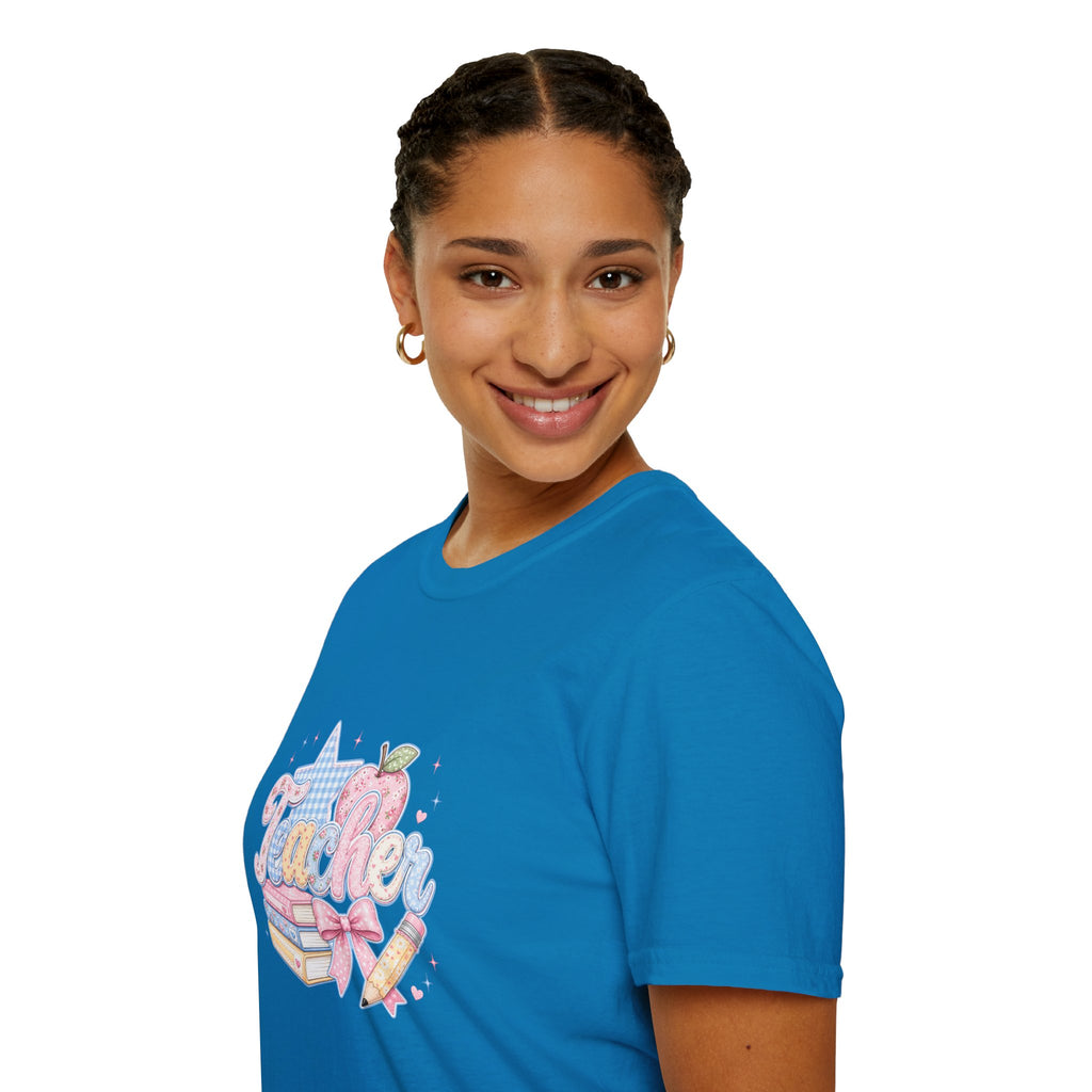 Cute Pastel Apple & Books Teacher T-Shirt — Funny Back-to-School Gift Graphic Tee