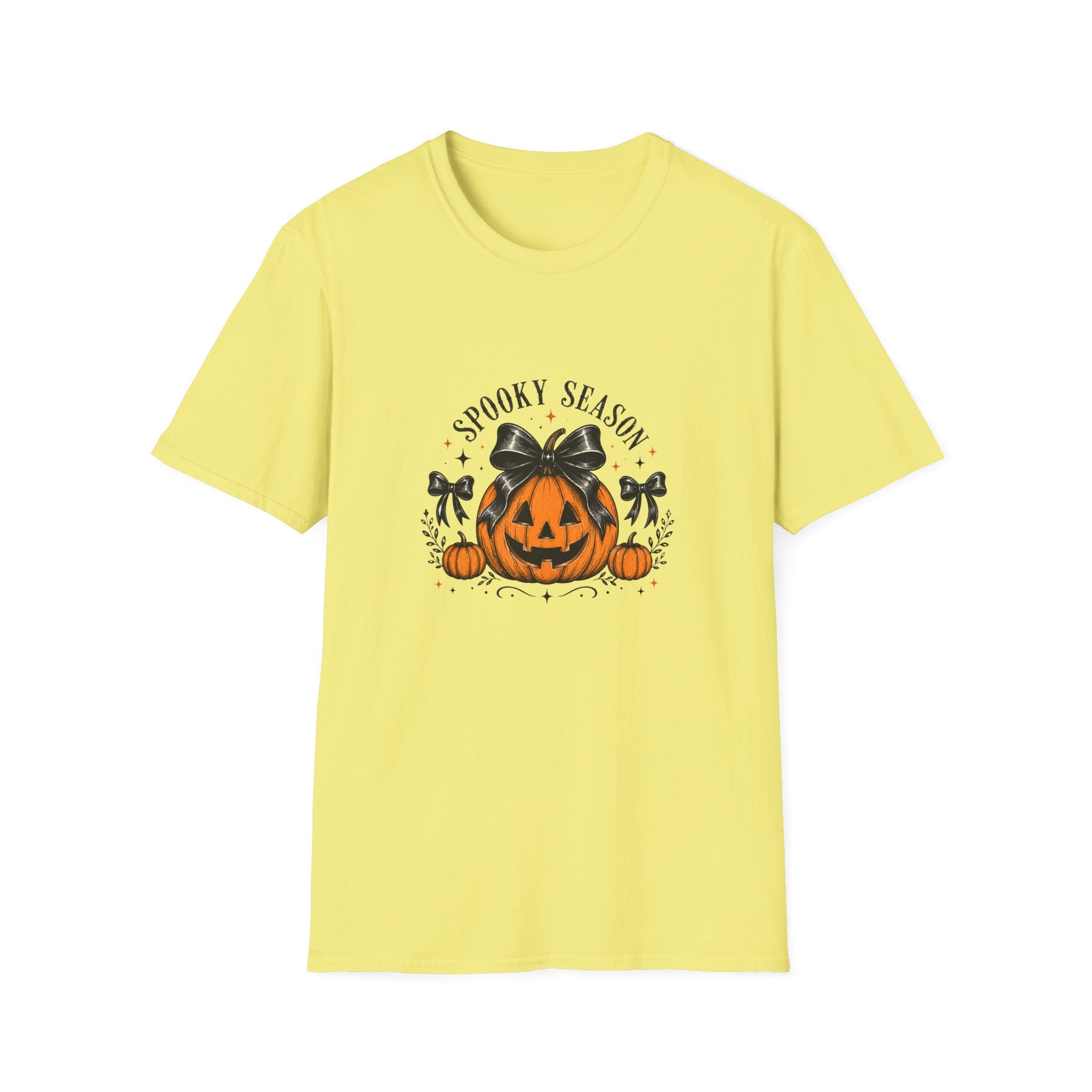 Spooky Season Jack-O'-Lantern Bow T-Shirt — Cute Halloween Gift for Women Graphic Tee