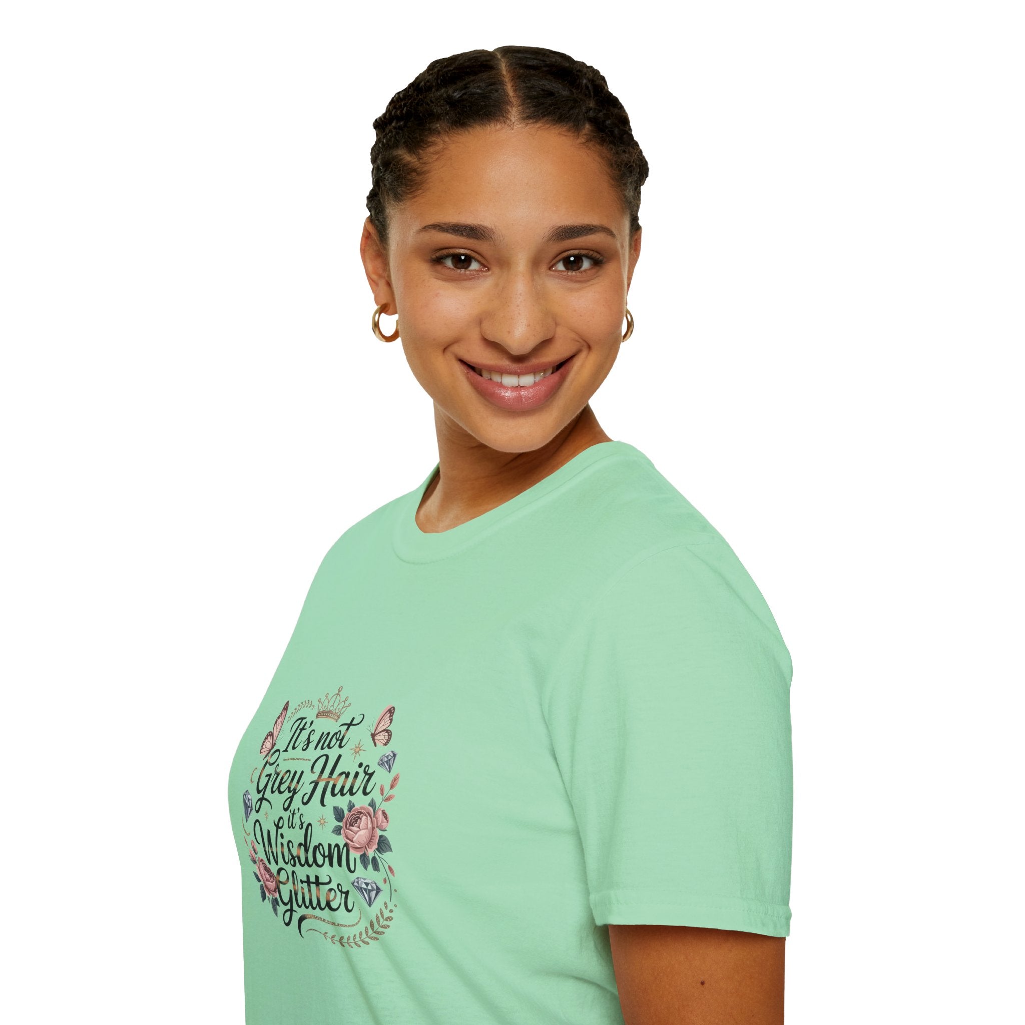It's Not Grey Hair It's Wisdom & Glitter T-Shirt — Funny Gift for Women Floral Tee