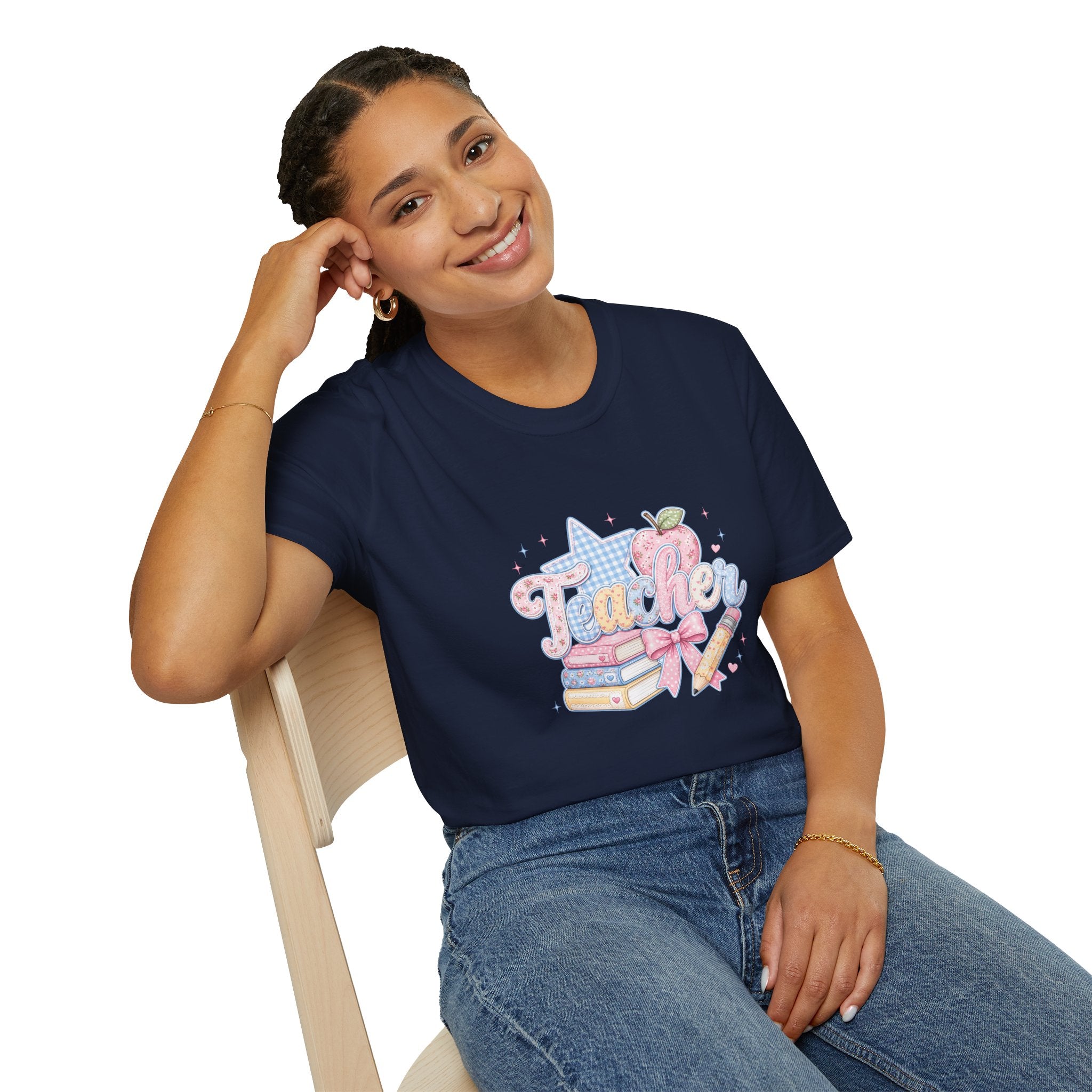 Cute Pastel Apple & Books Teacher T-Shirt — Funny Back-to-School Gift Graphic Tee